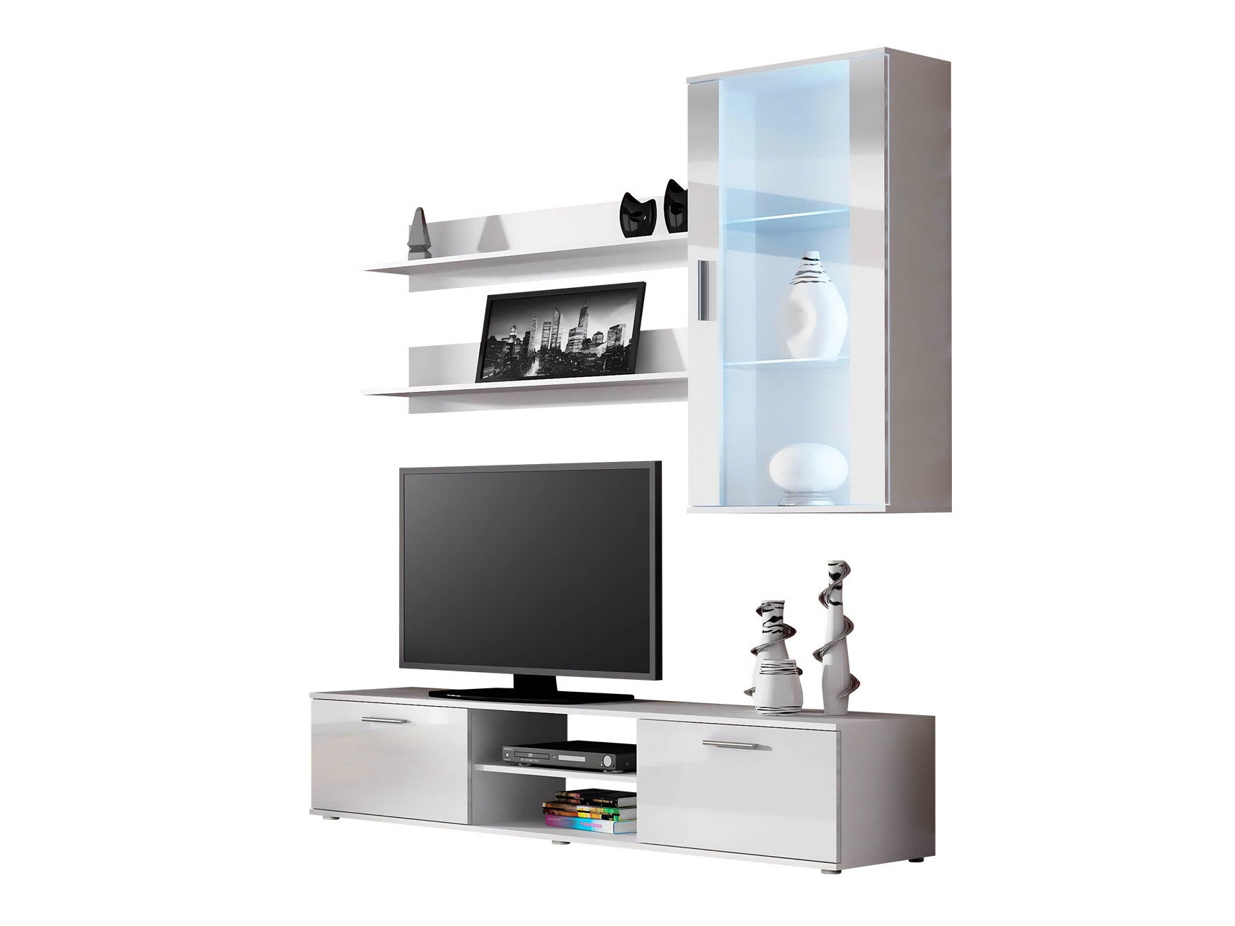 Viesistabas komplekts Tornola 113 (Balts + Glancēts balts)