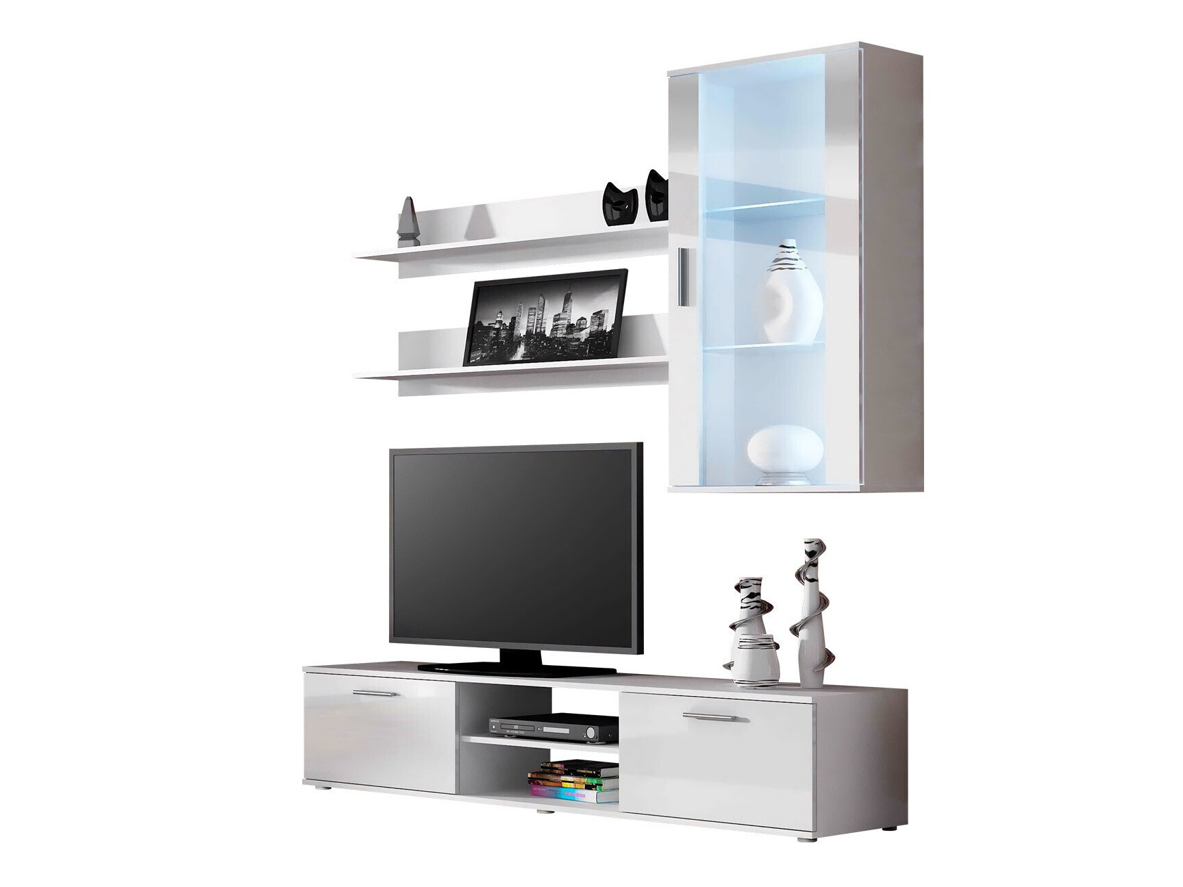 Viesistabas komplekts Tornola 113 (Balts + Glancēts balts)