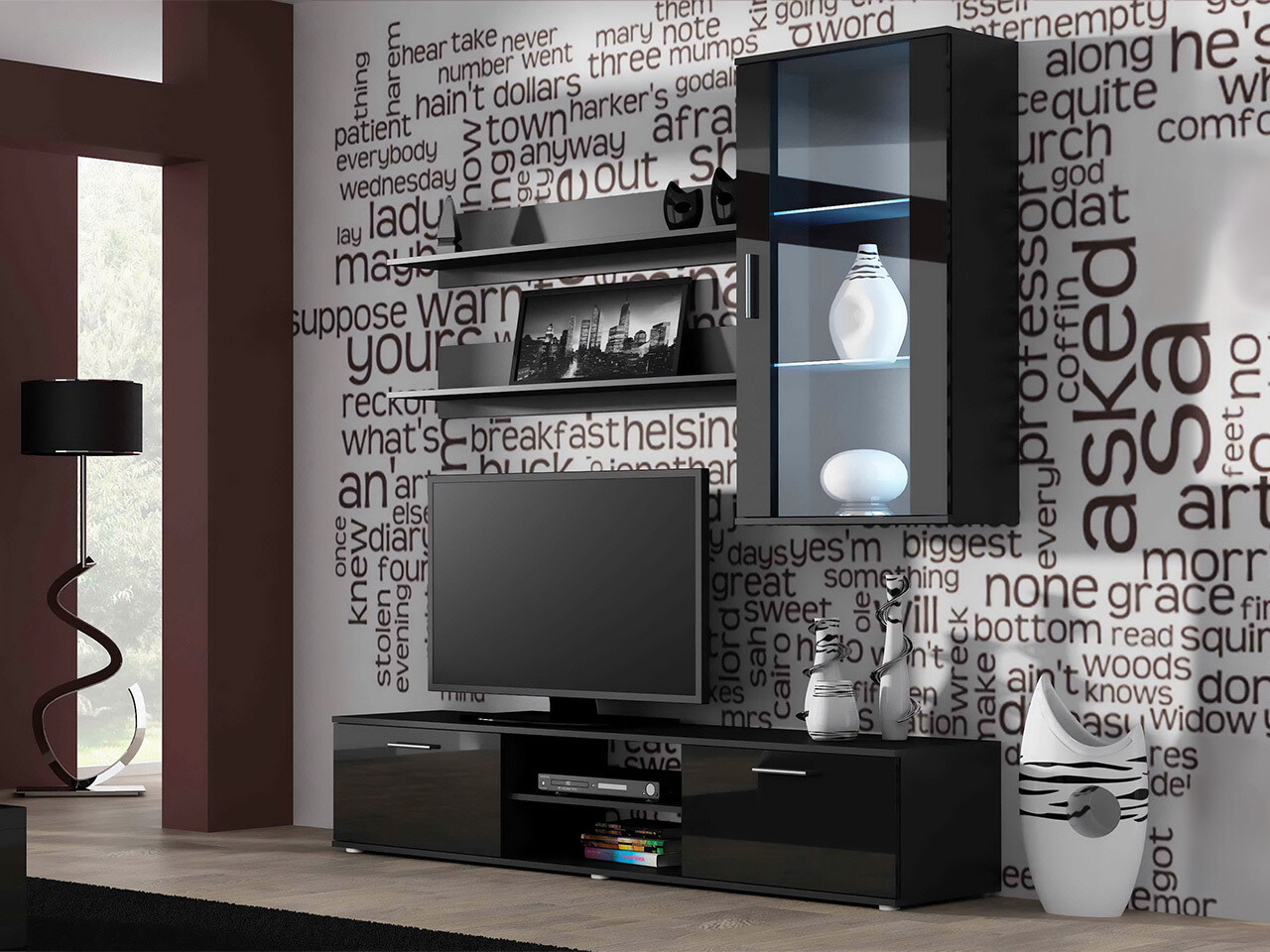 Viesistabas komplekts Tornola 113 (Melns + Glancēts melns)