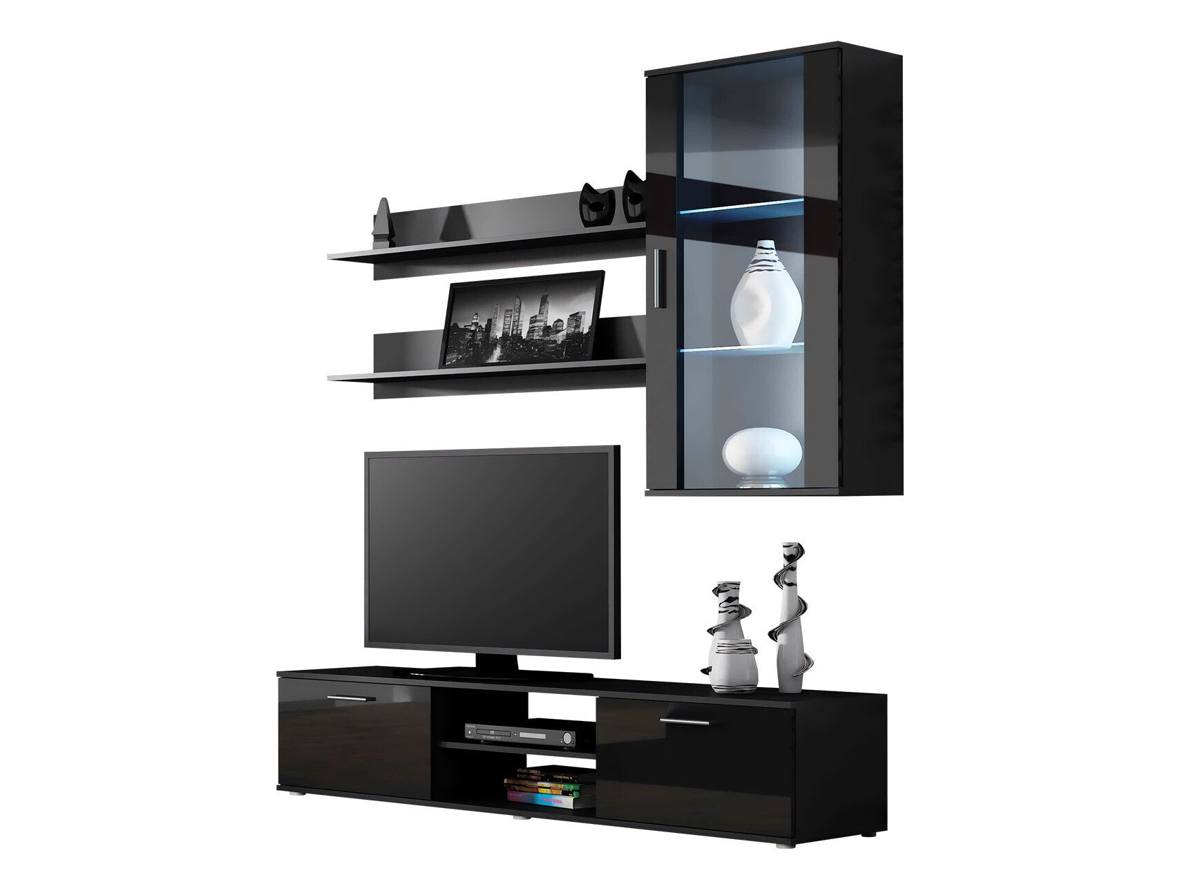 Viesistabas komplekts Tornola 113 (Melns + Glancēts melns)