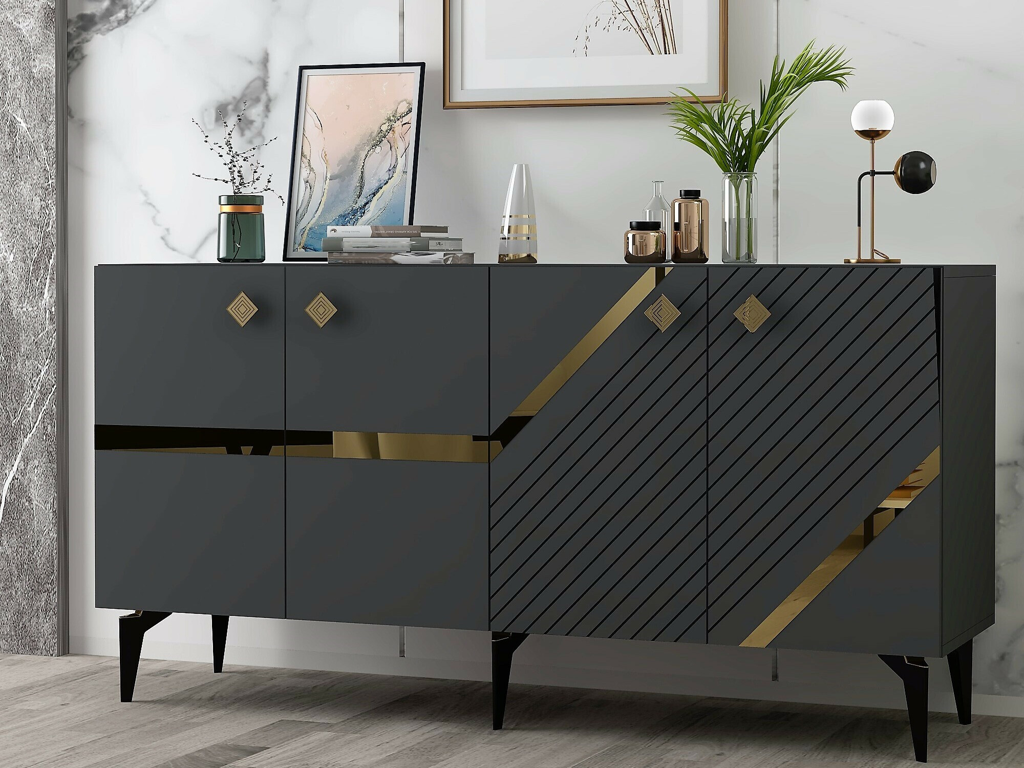 Skapis Kailua 2265 (Antracīts + Zelta)