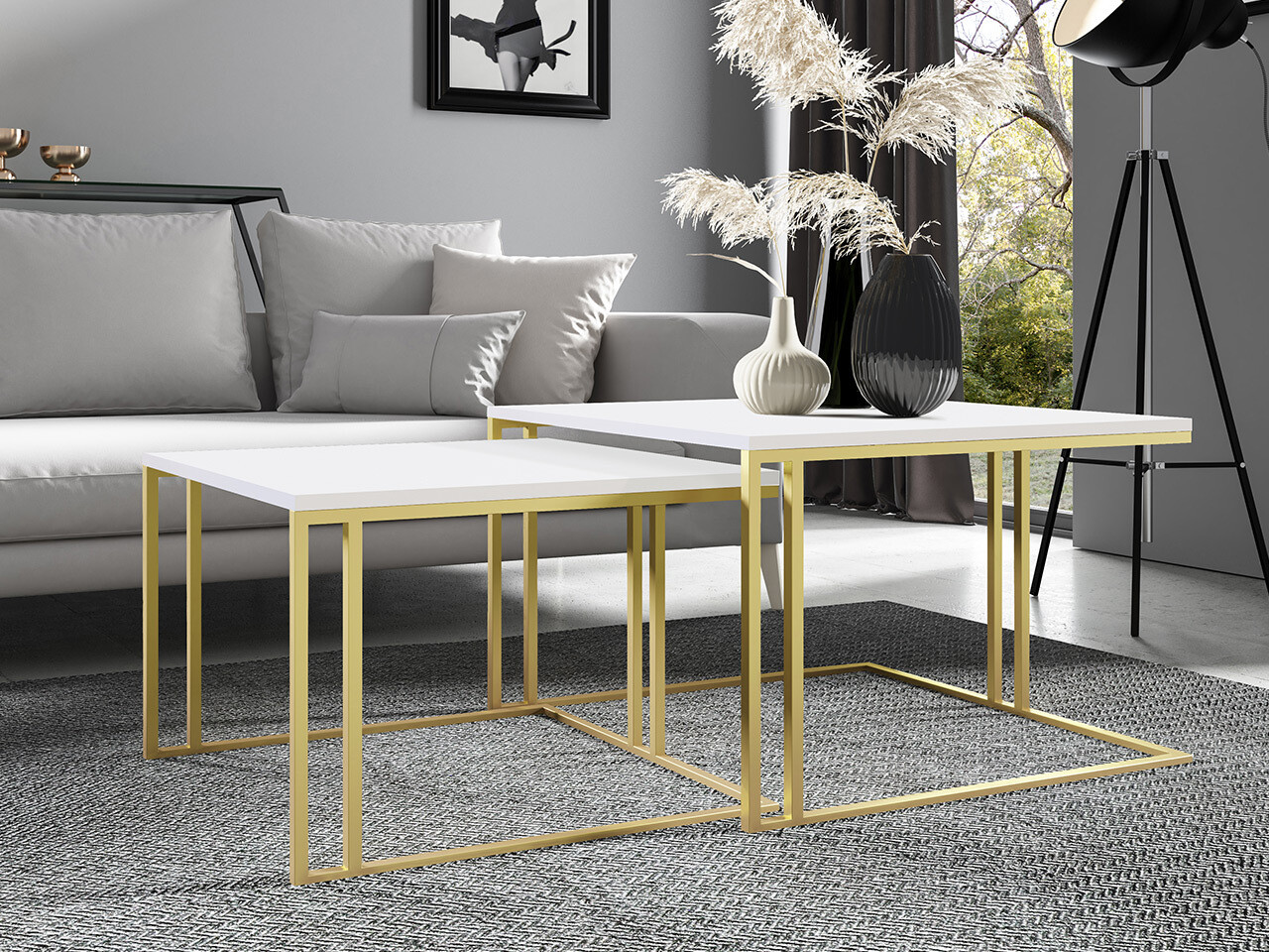 Žurnālu galdiņu komplekts Oswego 110 (Balts + Zelta)