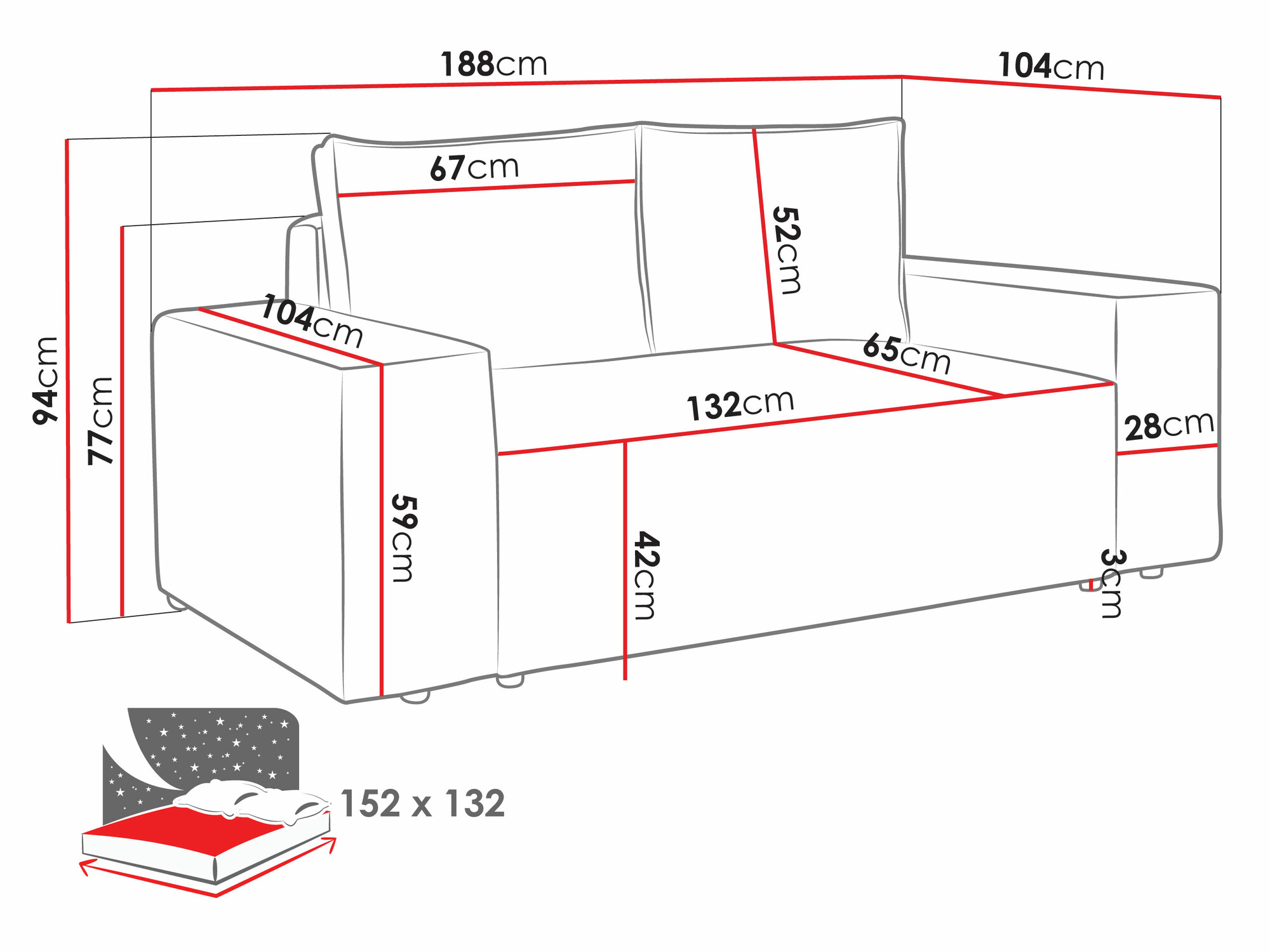 Dīvāns gulta Clovis 107 (Poso 22)
