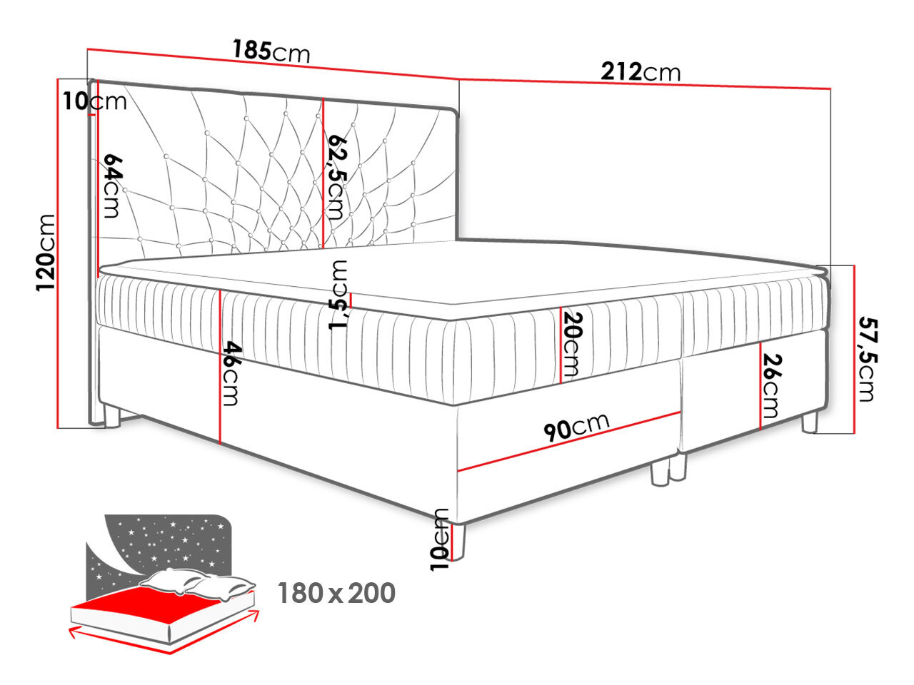 Континентальная кровать Baltimore 175 (Manila 12)