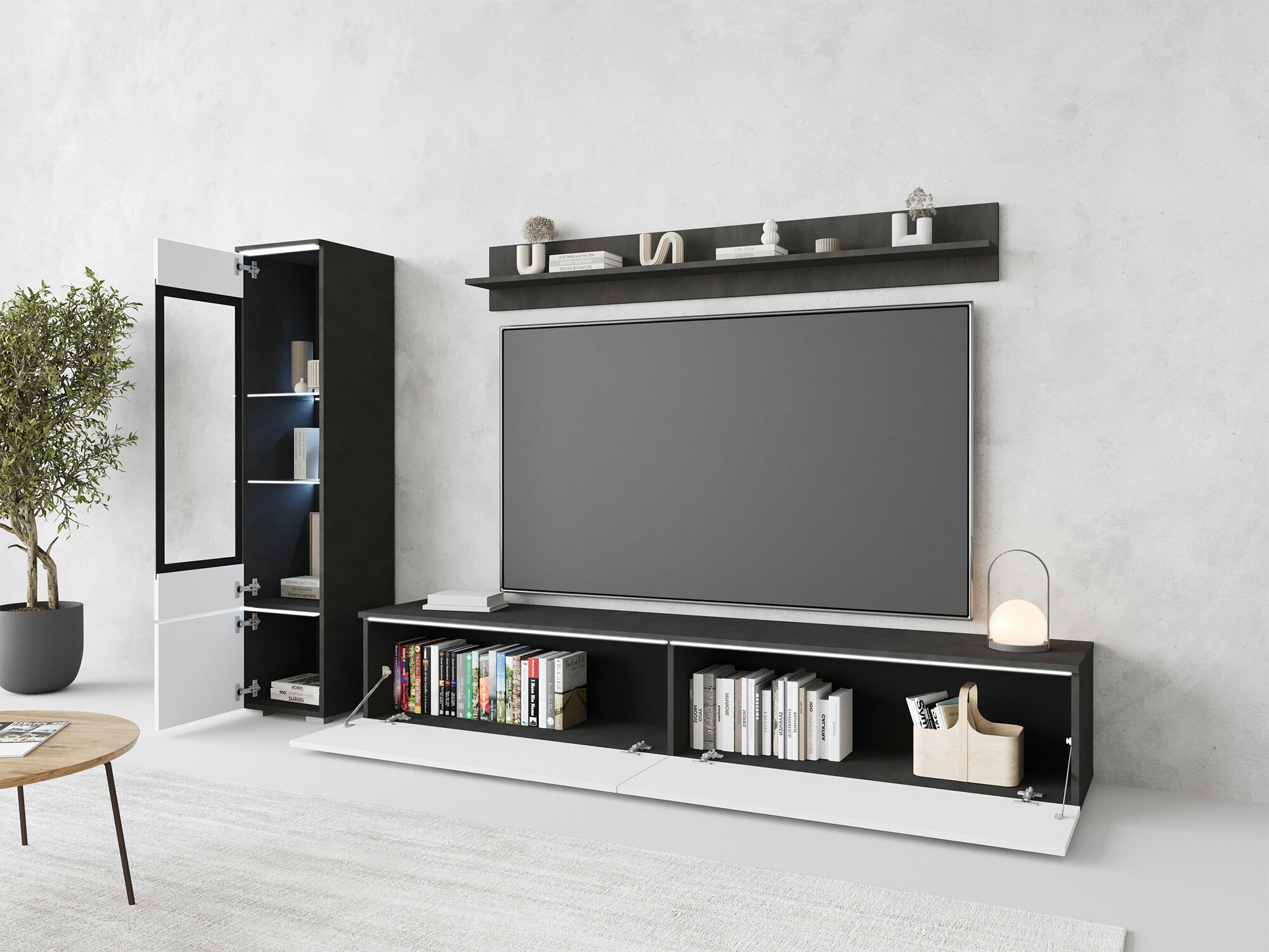 Viesistabas komplekts Sarasota 125 (Matera pelēks + Glancēts balts)