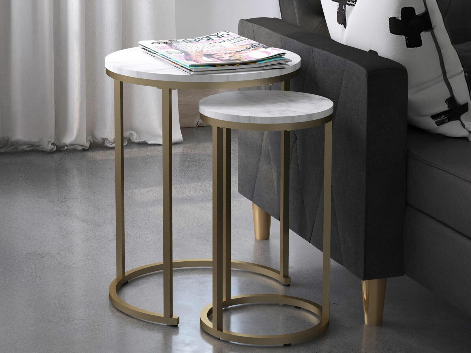 Kafijas galdiņu komplekts CosmoLiving by Cosmopolitan 121 (Balts marmors + Zelta)