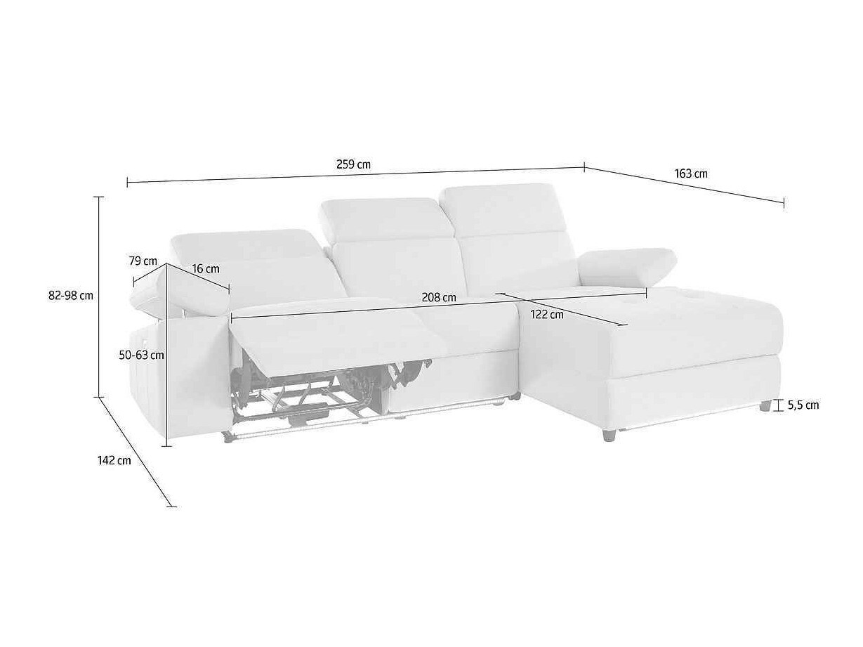 Stūra dīvāns reglaineris Denton 704 (Antracīts)