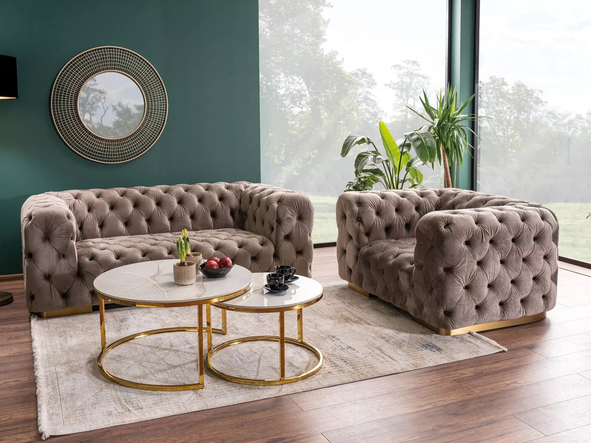 Žurnālu galdiņu komplekts Detroit 676 (Zelta + Balts marmors)