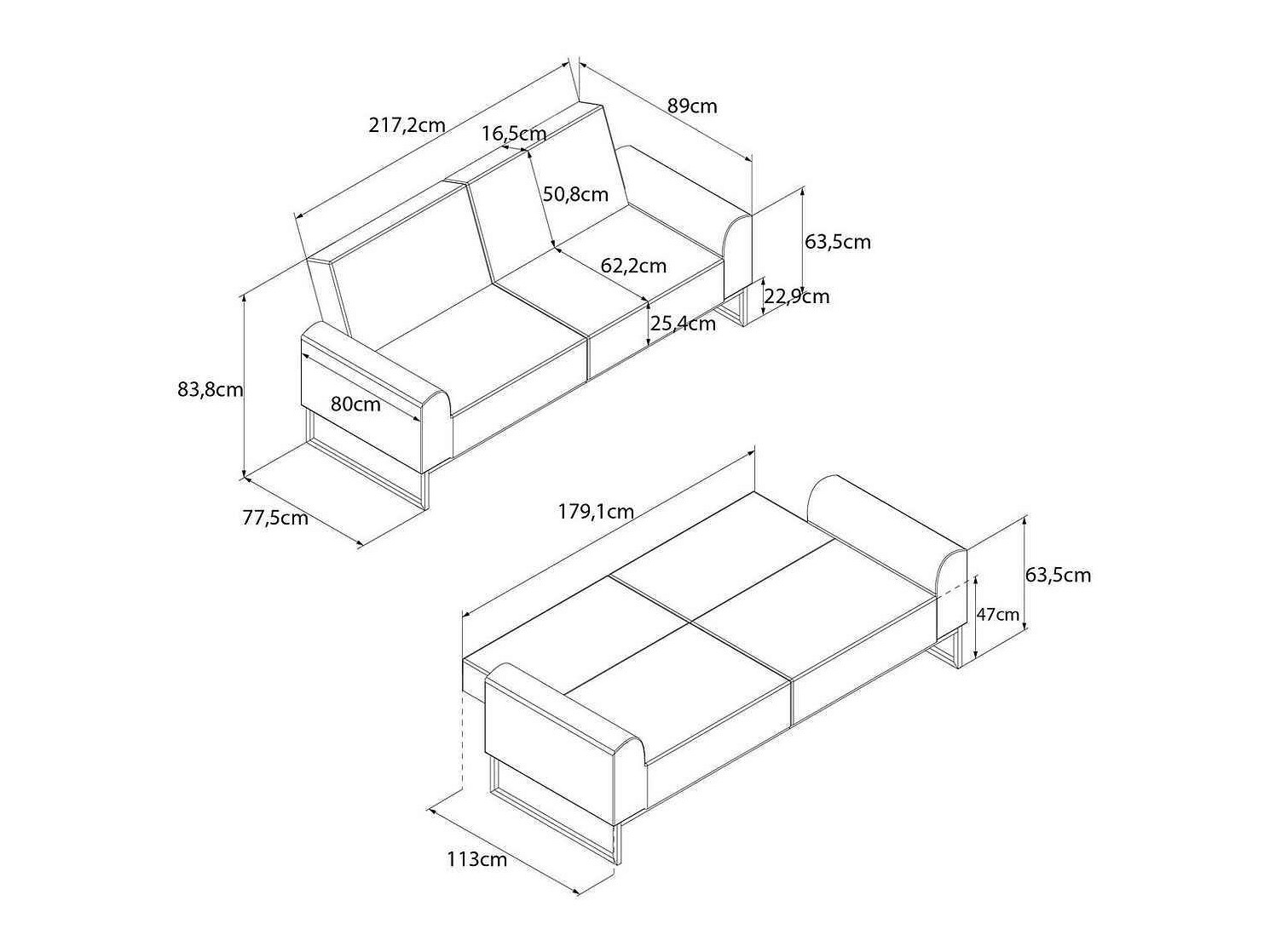 Dīvāns gulta CosmoLiving by Cosmopolitan 125 (Melns)