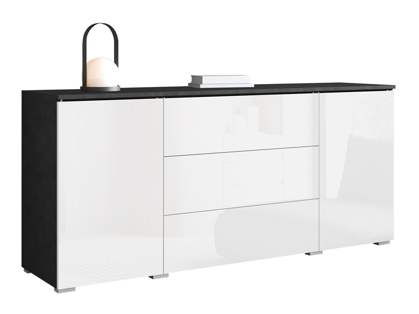 Kumode Mirfivo 102 (Matera pelēks + Glancēts balts)