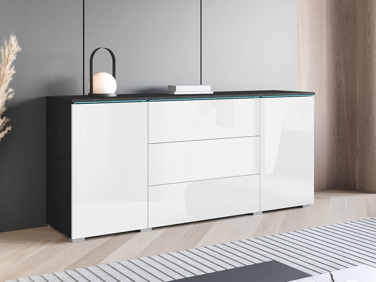 Kumode Sarasota 142 (Matera pelēks + Glancēts balts)