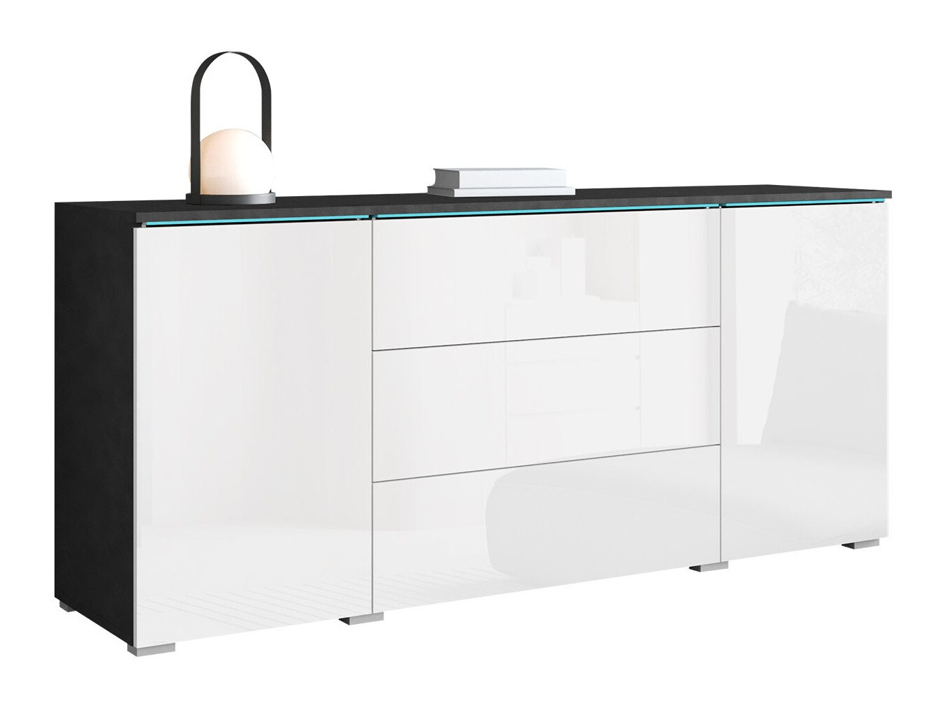 Kumode Sarasota 142 (Matera pelēks + Glancēts balts)