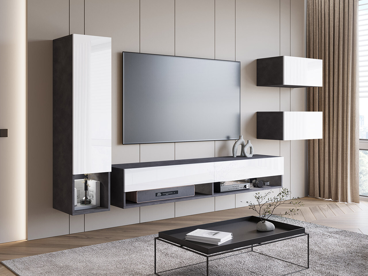 Набор для гостиной Sarasota 124 (Матера серый + Глянцевый белый)