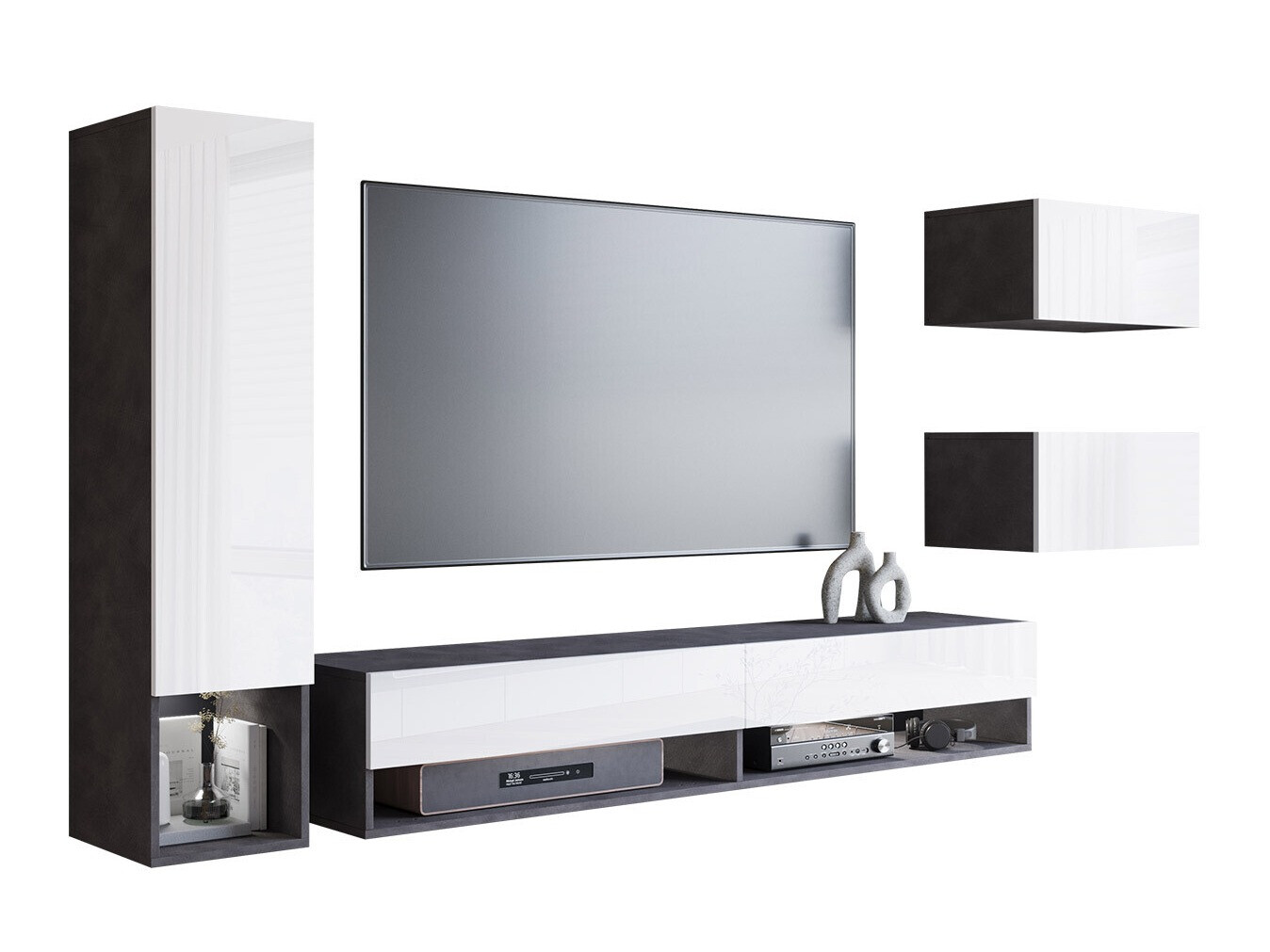 Viesistabas komplekts Sarasota 124 (Matera pelēks + Glancēts balts)