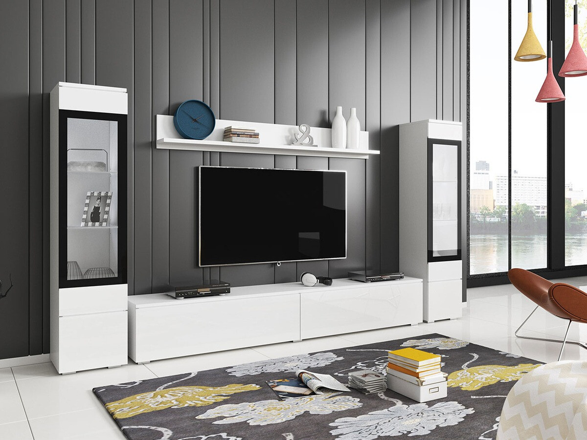 Viesistabas komplekts Sarasota 126 (Balts + Glancēts balts)