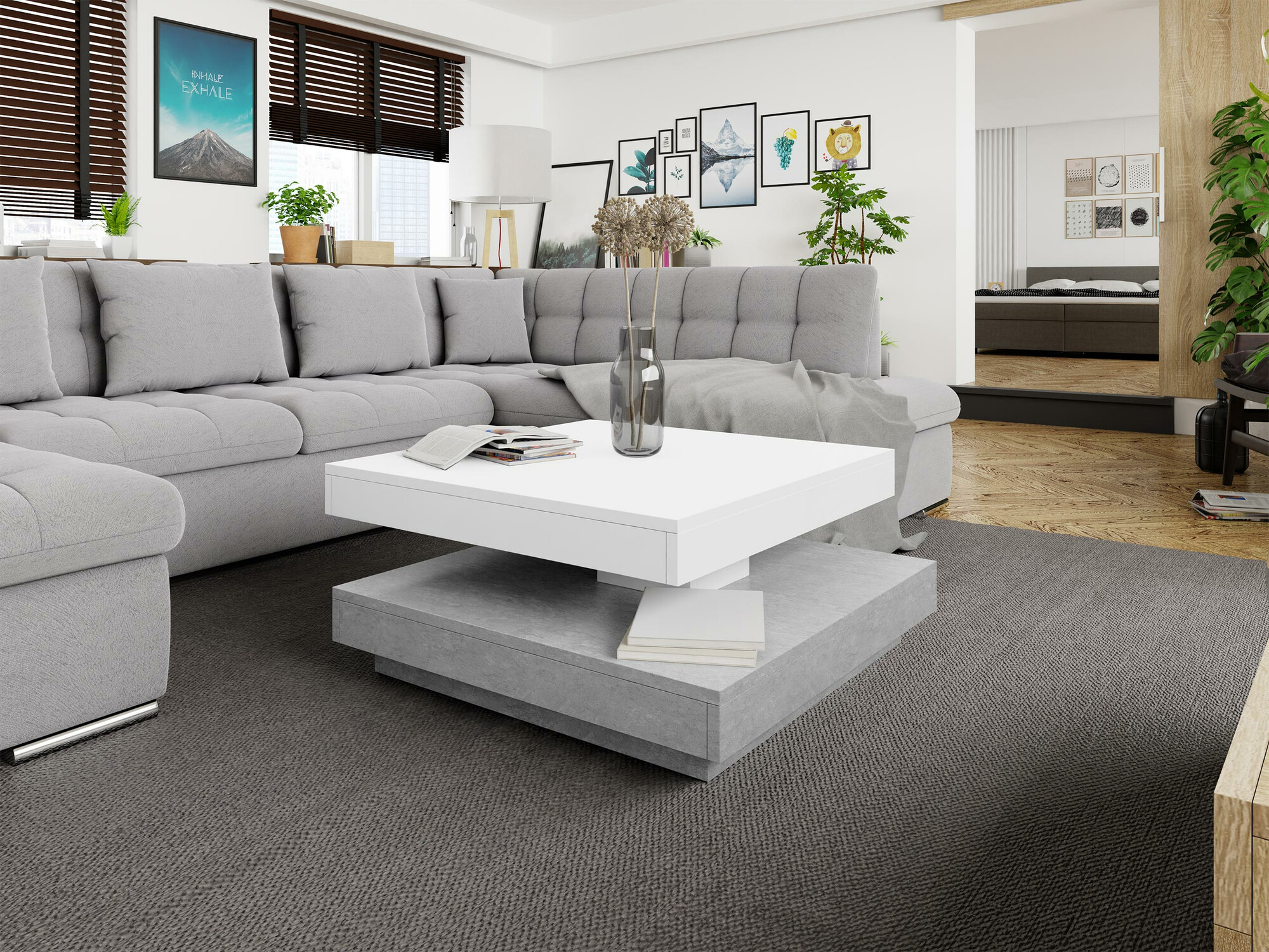 Журнальный столик - трансформер Comfivo 385 (Бетон + Белый)