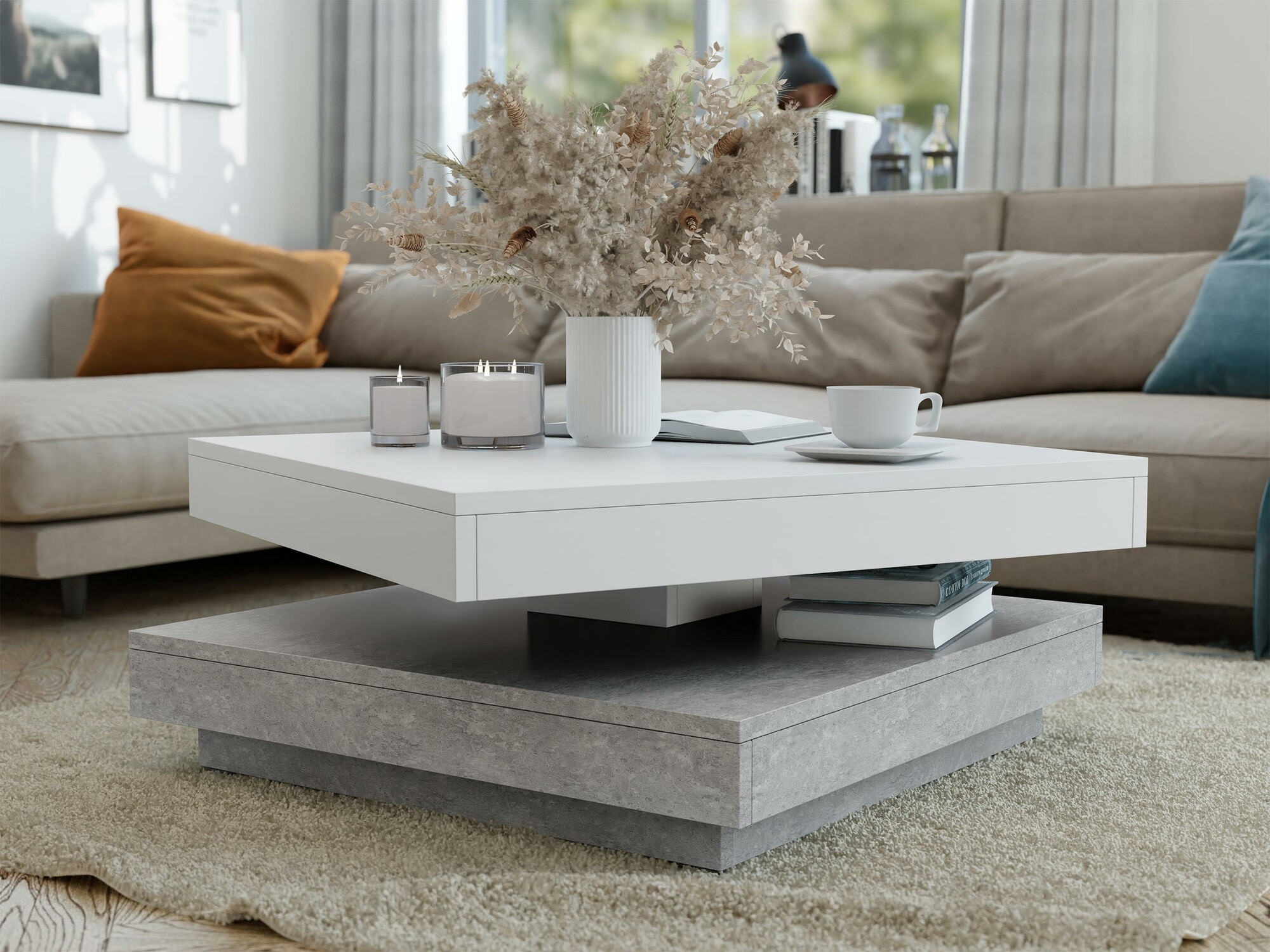 Журнальный столик - трансформер Comfivo 385 (Бетон + Белый)