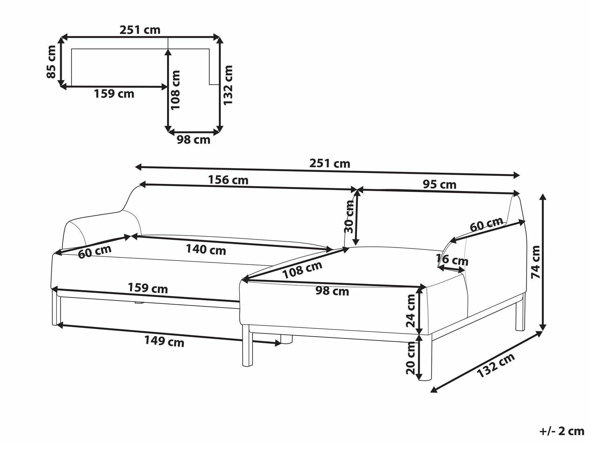 Stūra dīvāns Berwyn 2229 (Melns)
