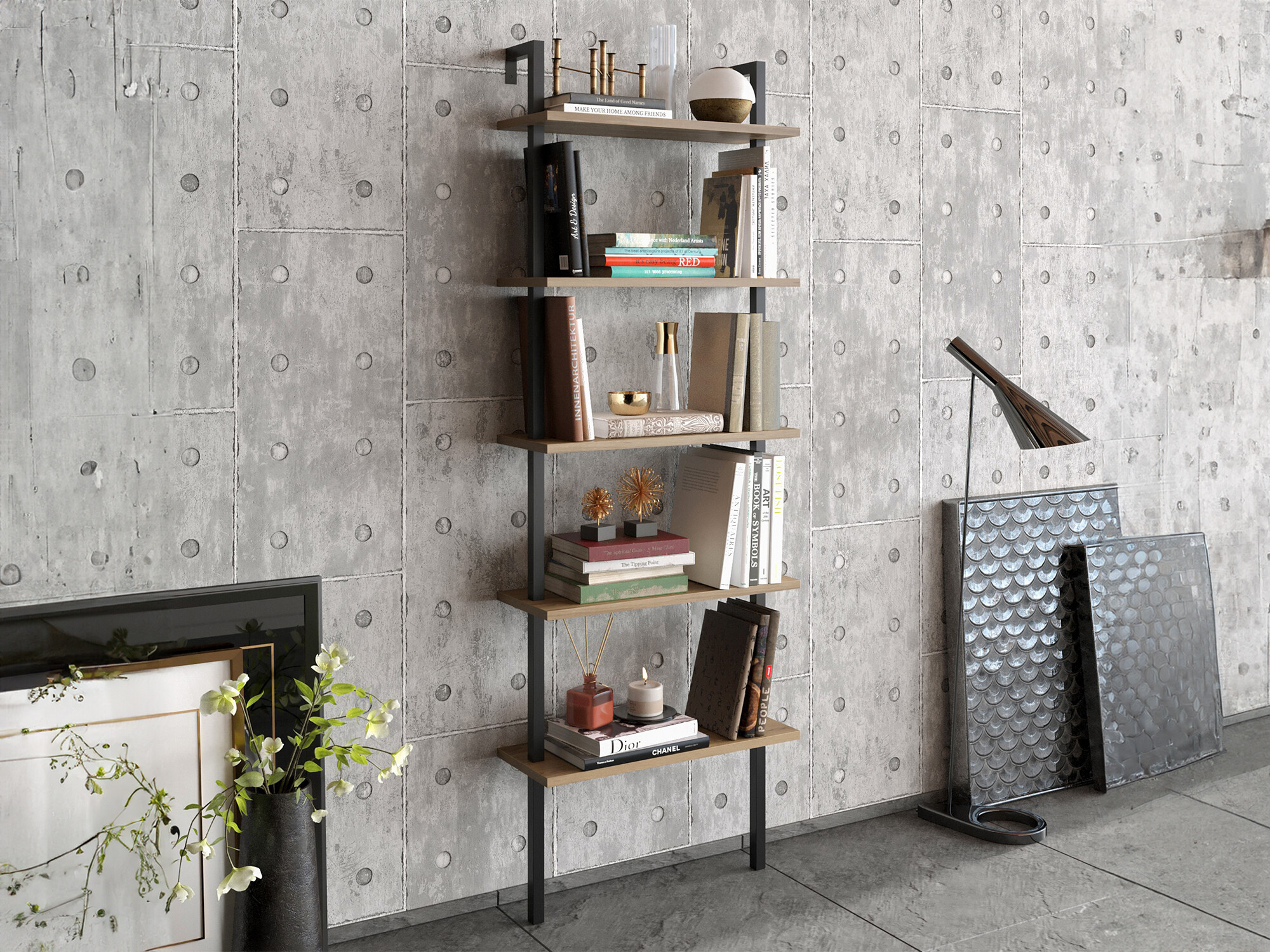 Стеллаж Kailua 1027 (Чёрный + Грецкий орех)