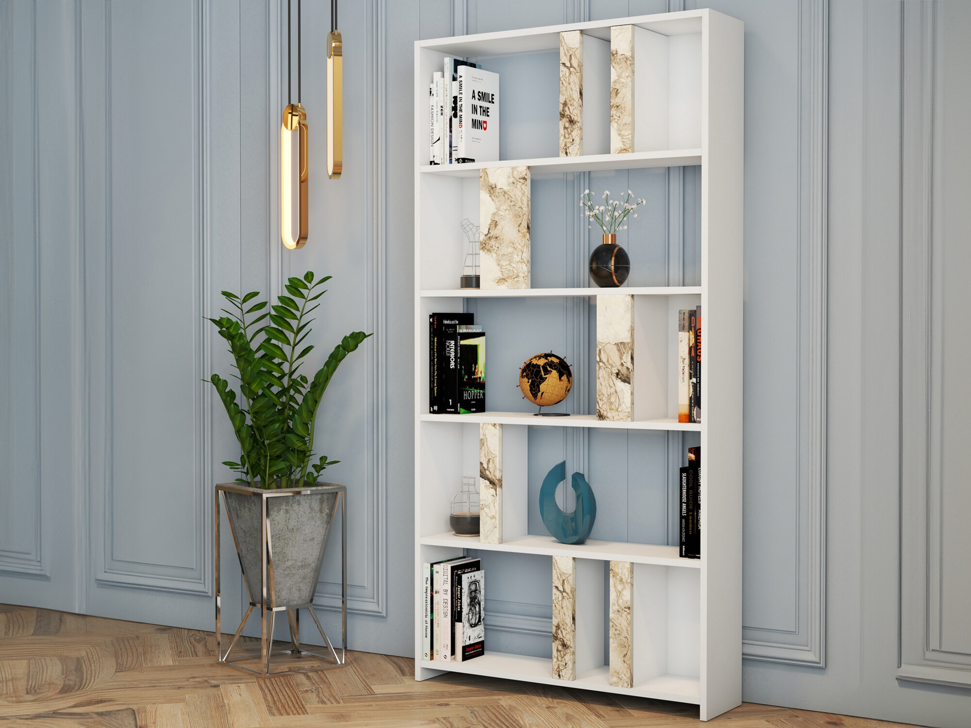 Стеллаж Kailua 1069 (Белый + Белый мрамор)