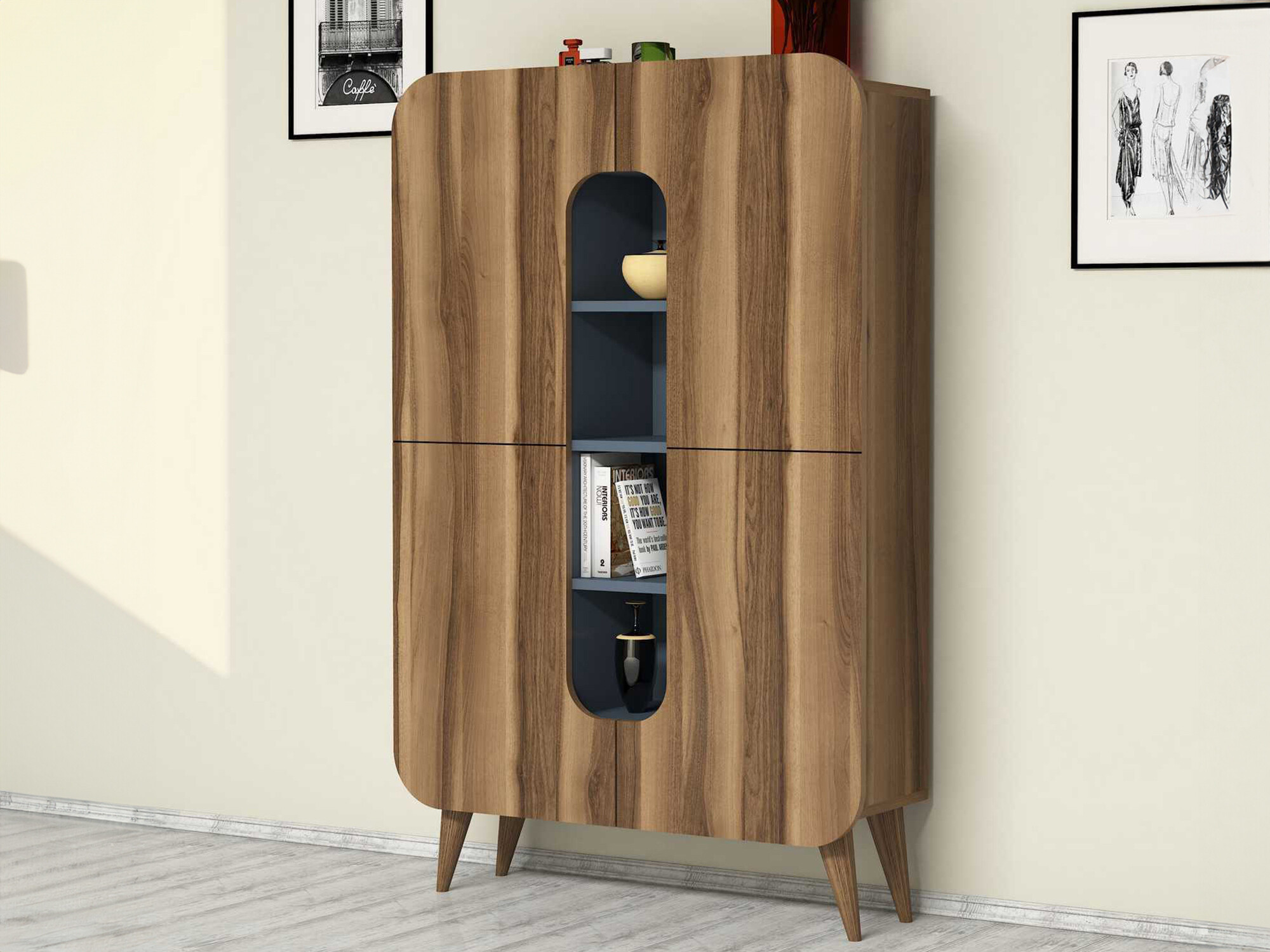 Стеллаж Kailua 340 (Орех + Синий)