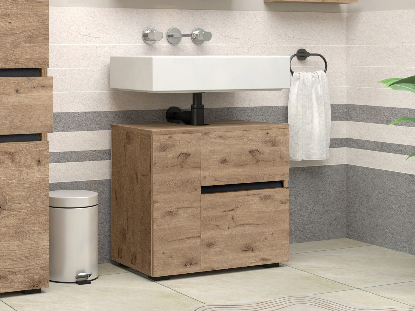 Stāvošs vannas istabas skapītis izlietnei Soncamu 108 (Ozols)