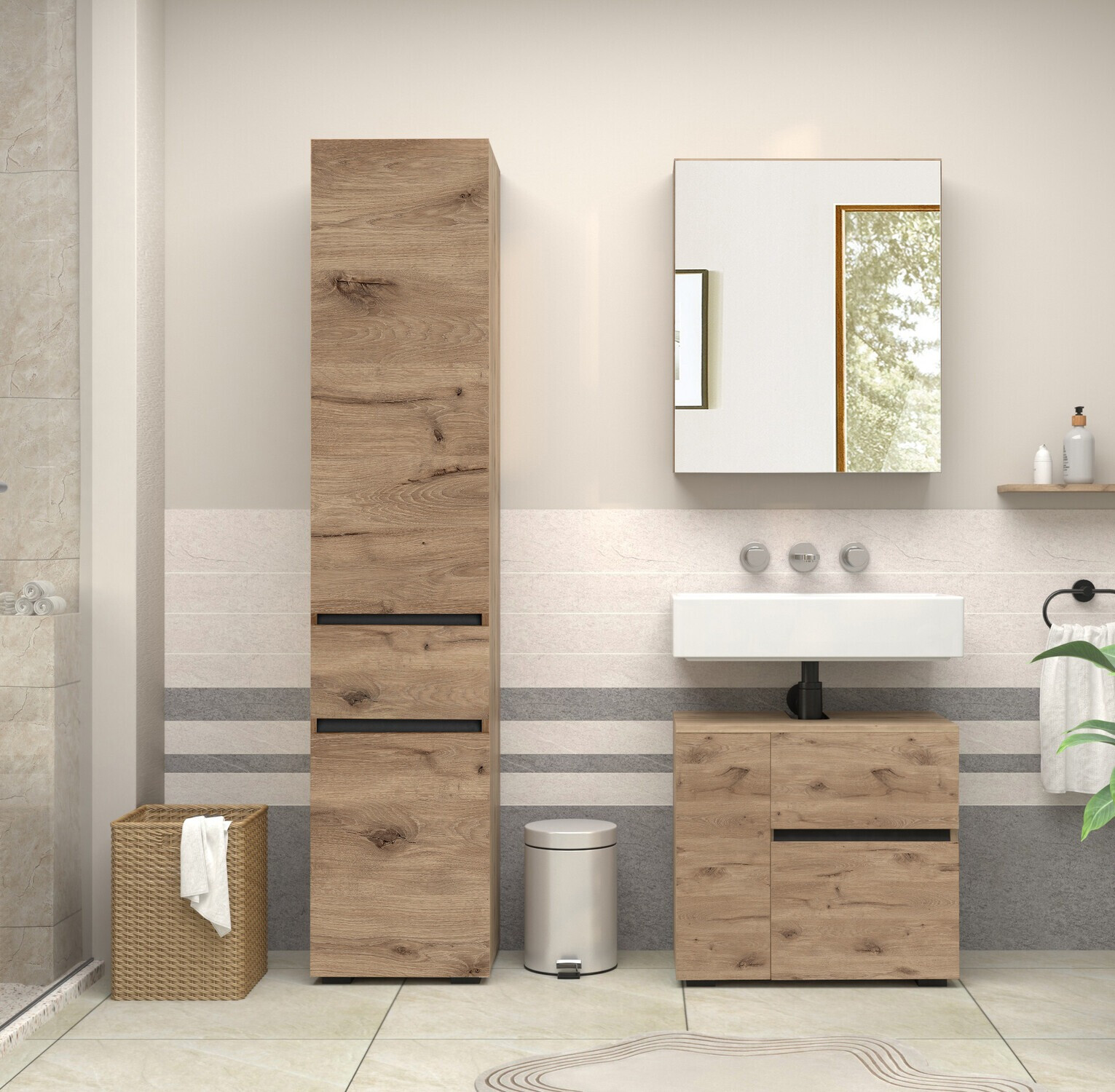 Stāvošs vannas istabas skapītis izlietnei Soncamu 108 (Ozols)