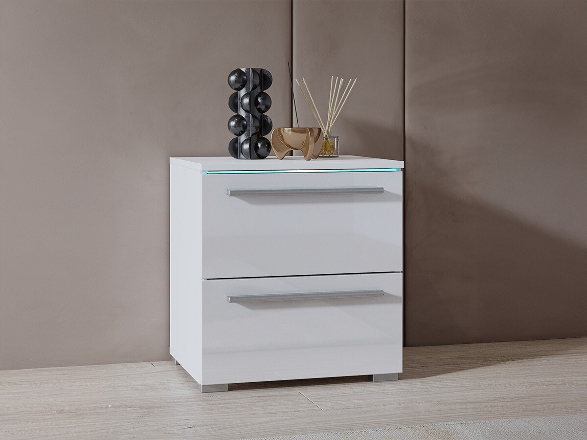 Прикроватная тумбочка Torvire 122 (Белый + Глянцевый белый)