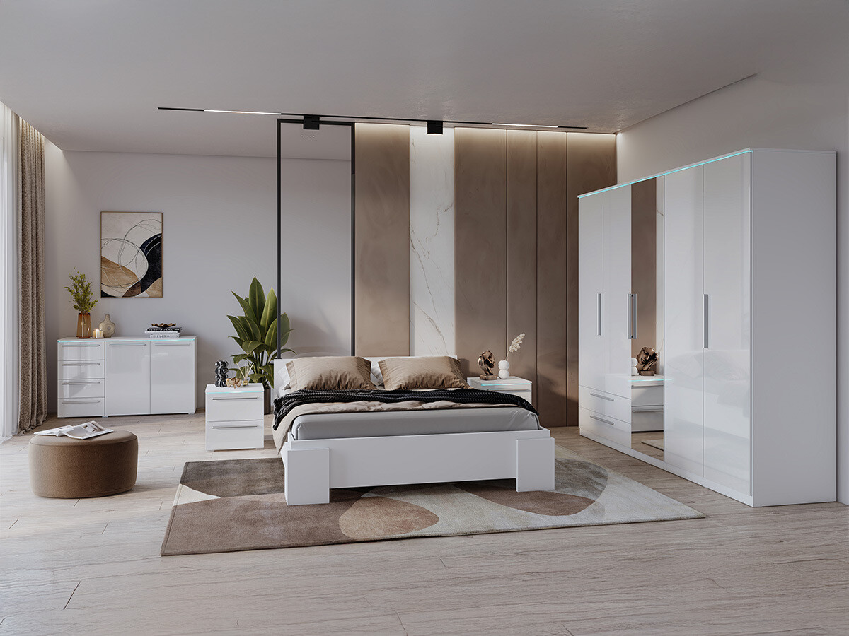 Прикроватная тумбочка Torvire 122 (Белый + Глянцевый белый)