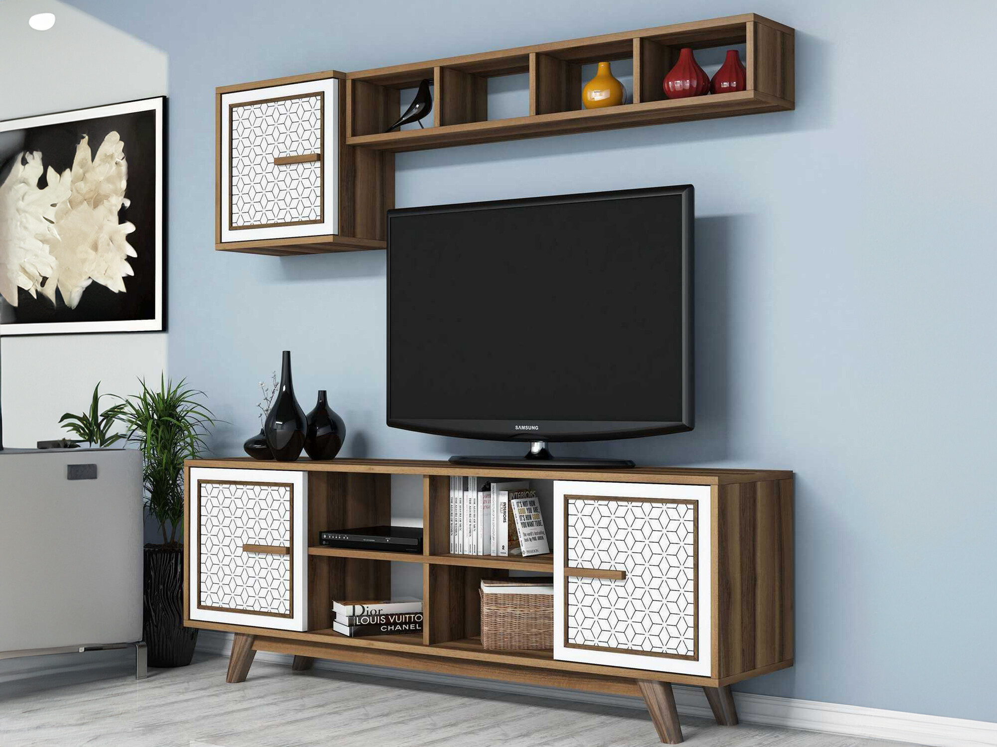 Viesistabas komplekts Kailua 1590 (Riekstkoks + Balts)