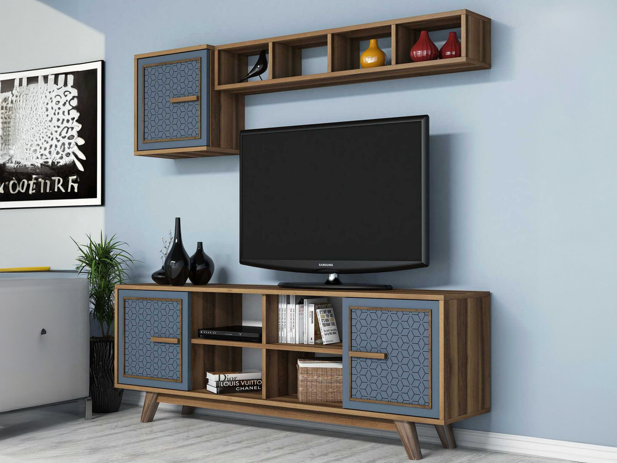 Viesistabas komplekts Kailua 1590 (Riekstkoks + Zils)