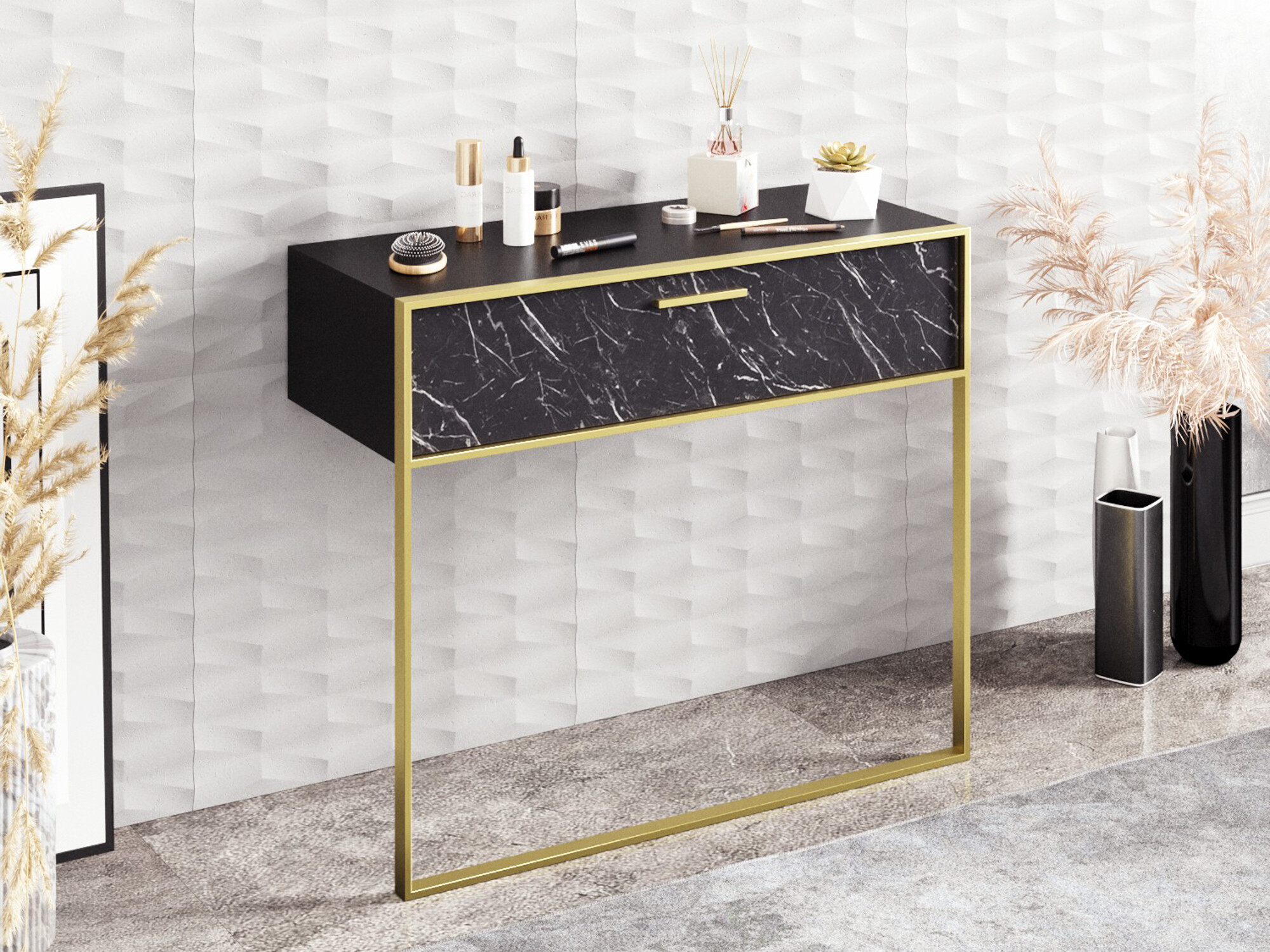 Konsole Kailua 907 (Melns + Melnais marmors)