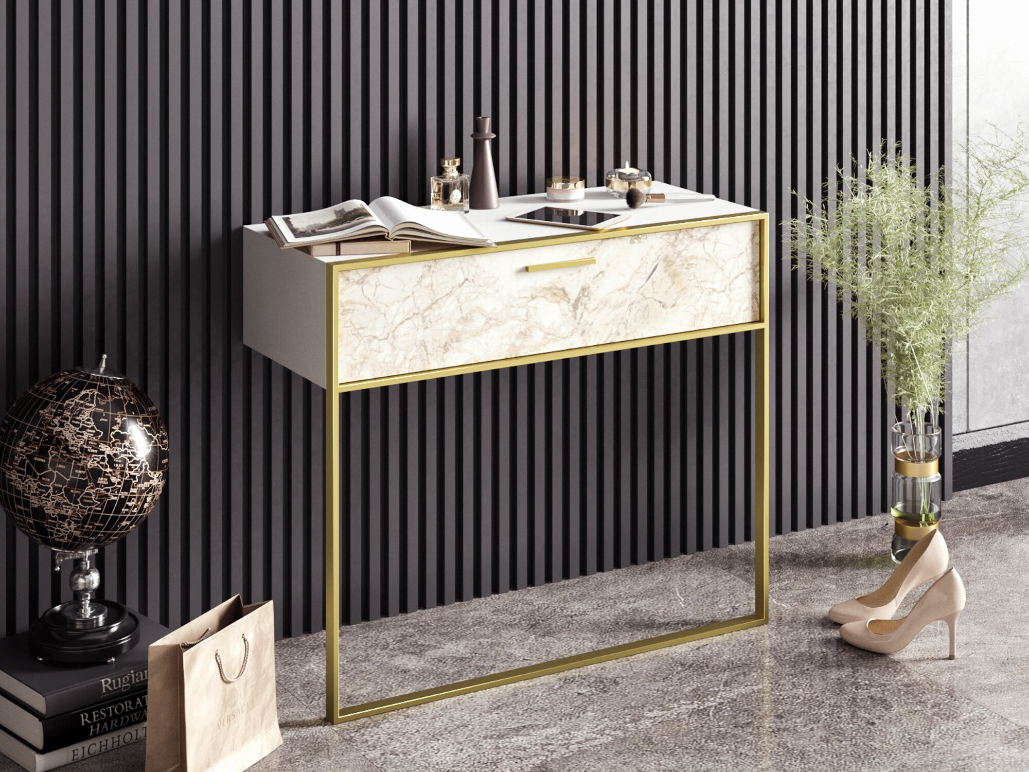 Консоль Kailua 907 (Белый + Белый мрамор)