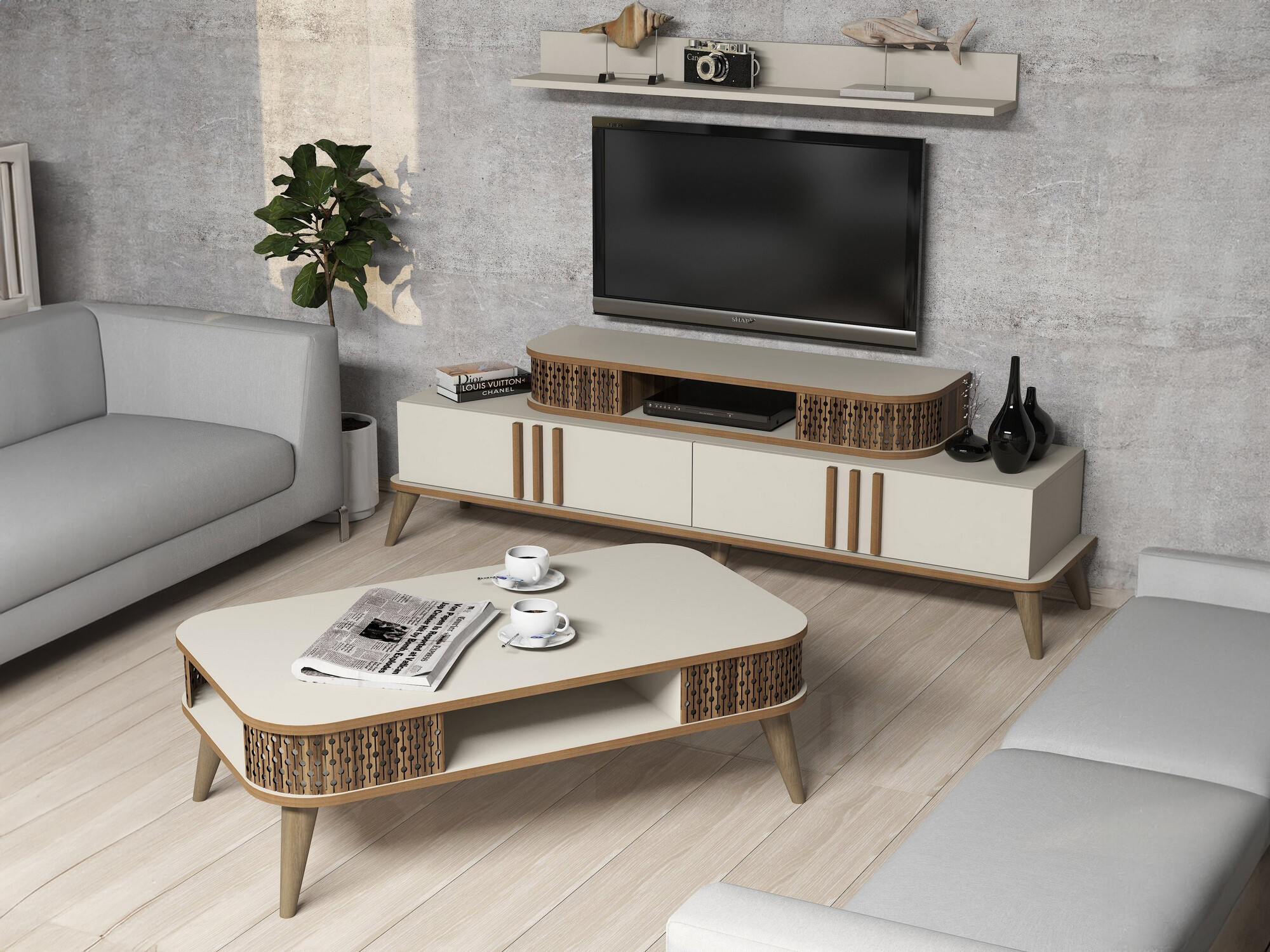 Viesistabas komplekts Kailua 385 (Krēms)