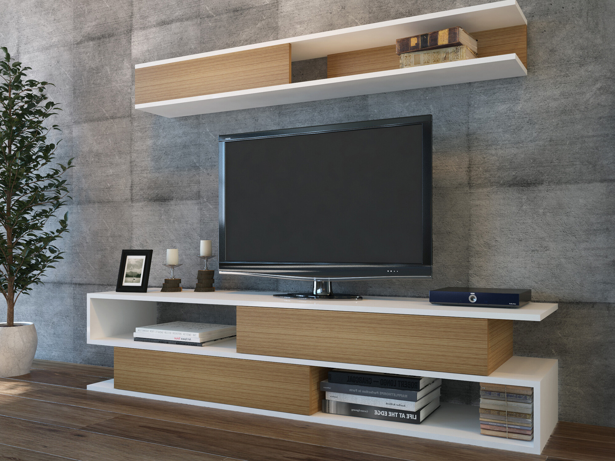 Viesistabas komplekts Kailua 904 (Balts + Tīkkoks)