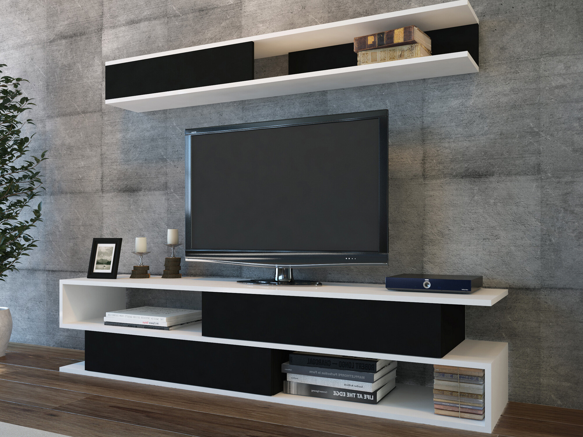 Viesistabas komplekts Kailua 904 (Melns + Balts)