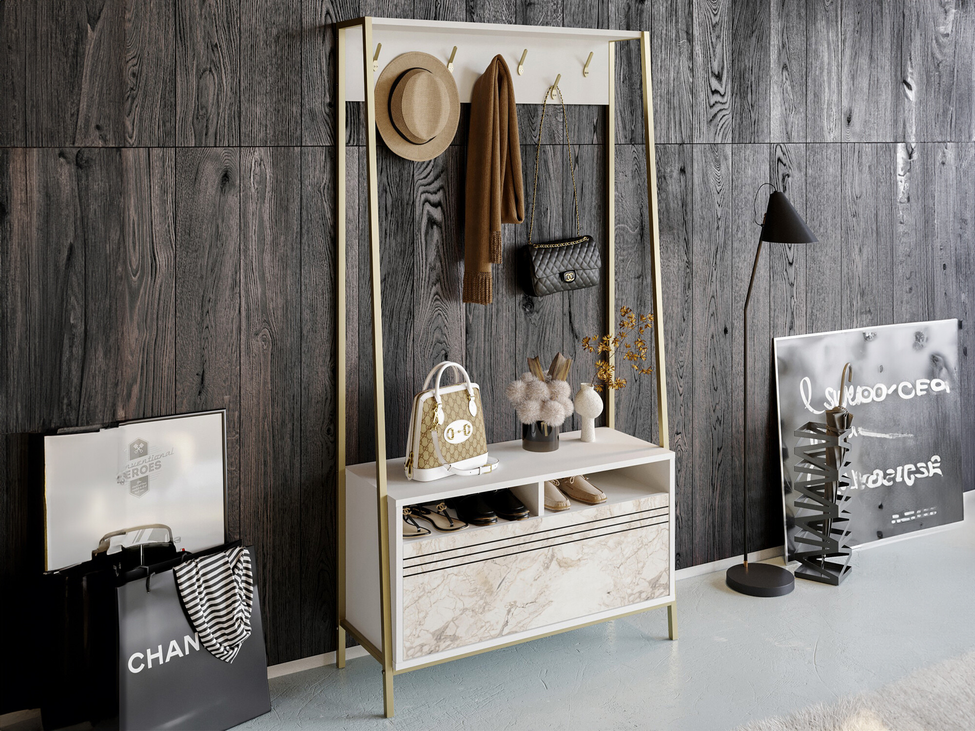 Прихожая Kailua 462 (Белый + Золотой)