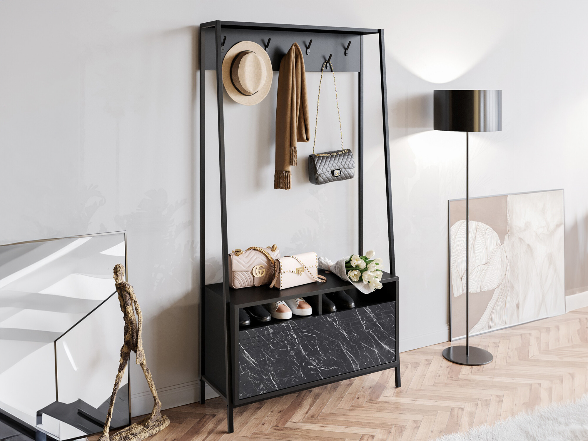 Прихожая Kailua 462 (Чёрный + Черный мрамор)