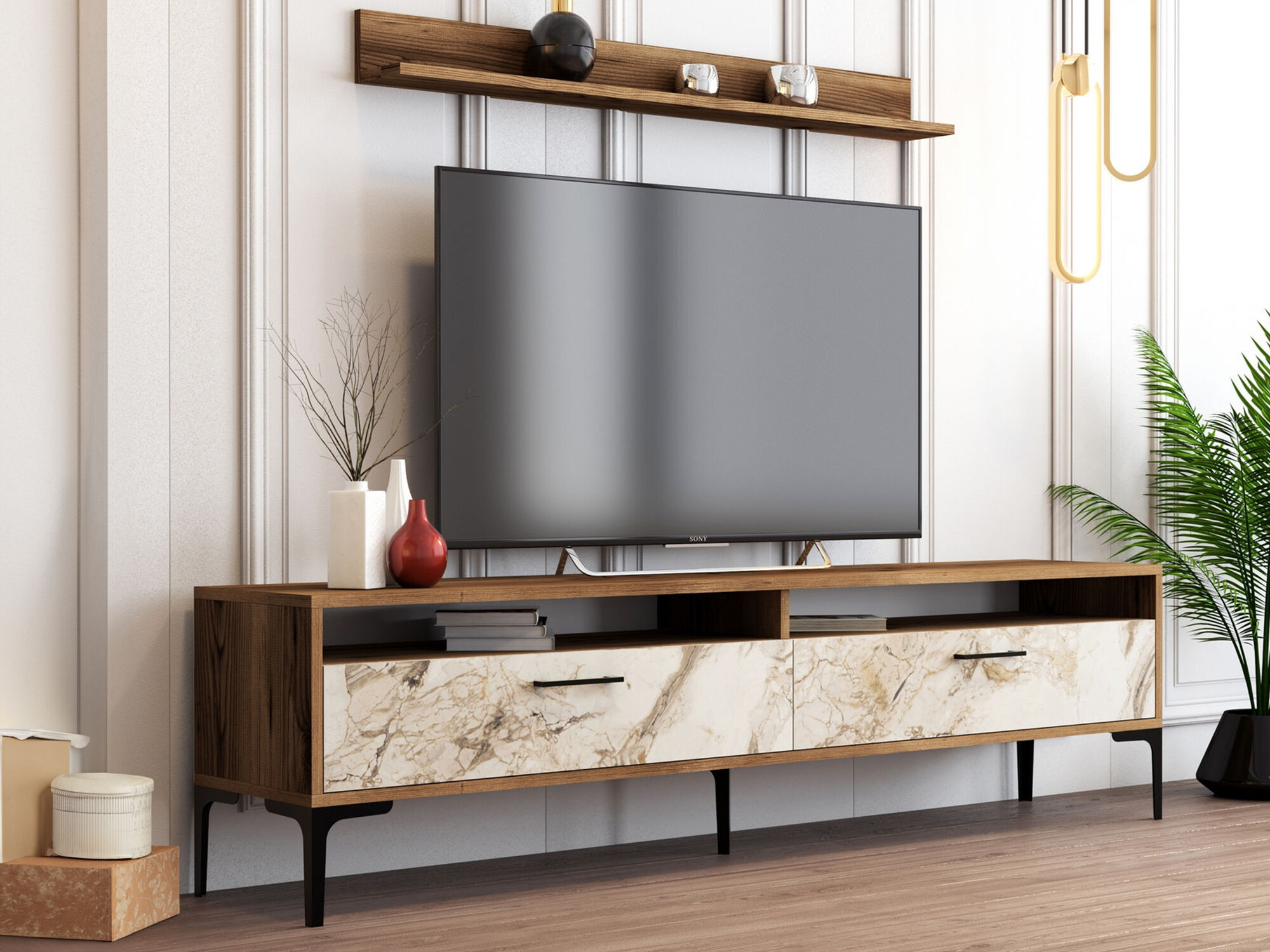 Набор для гостиной Kailua 857 (Грецкий орех + Белый мрамор)