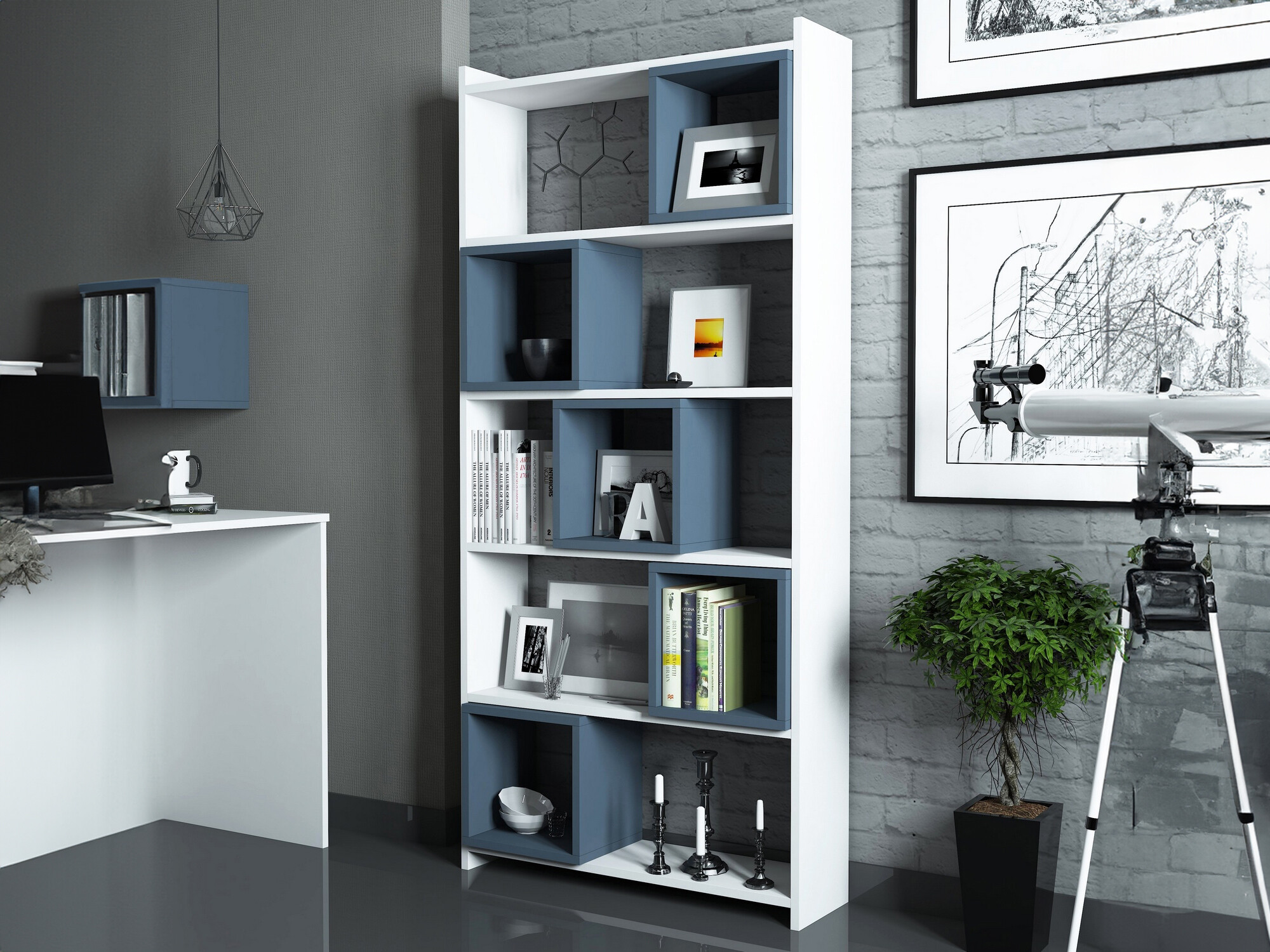 Стеллаж Kailua 666 (Белый + Синий)