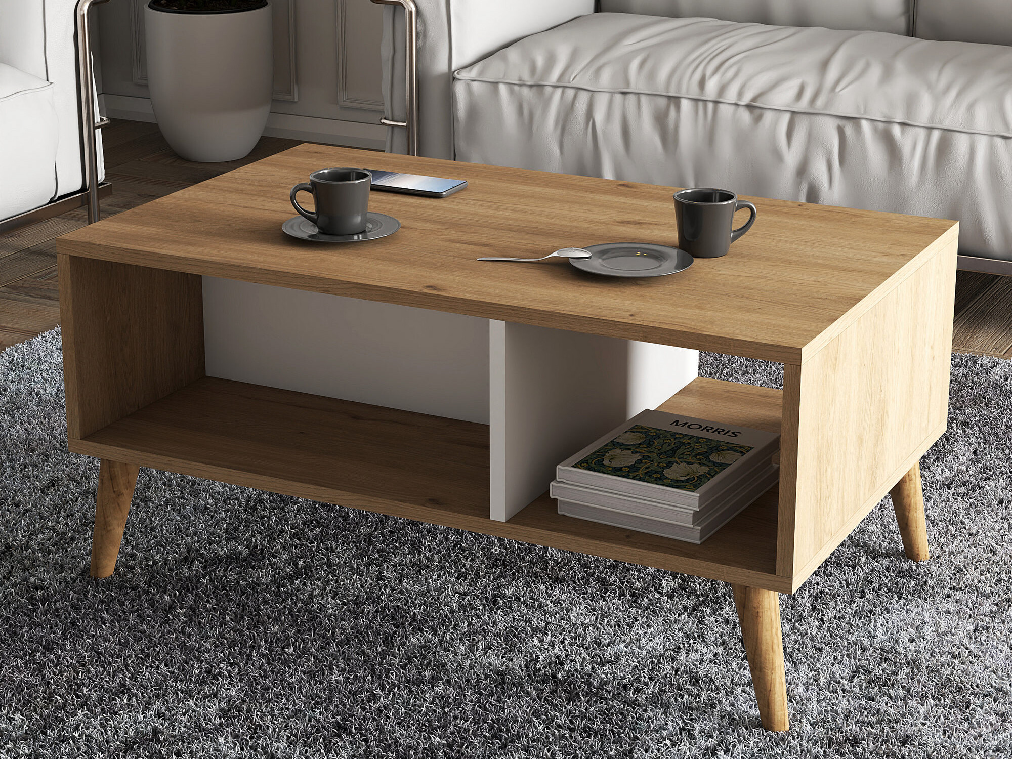 Žurnālu galdiņš Nolcava 104 (Balts + Ozols)