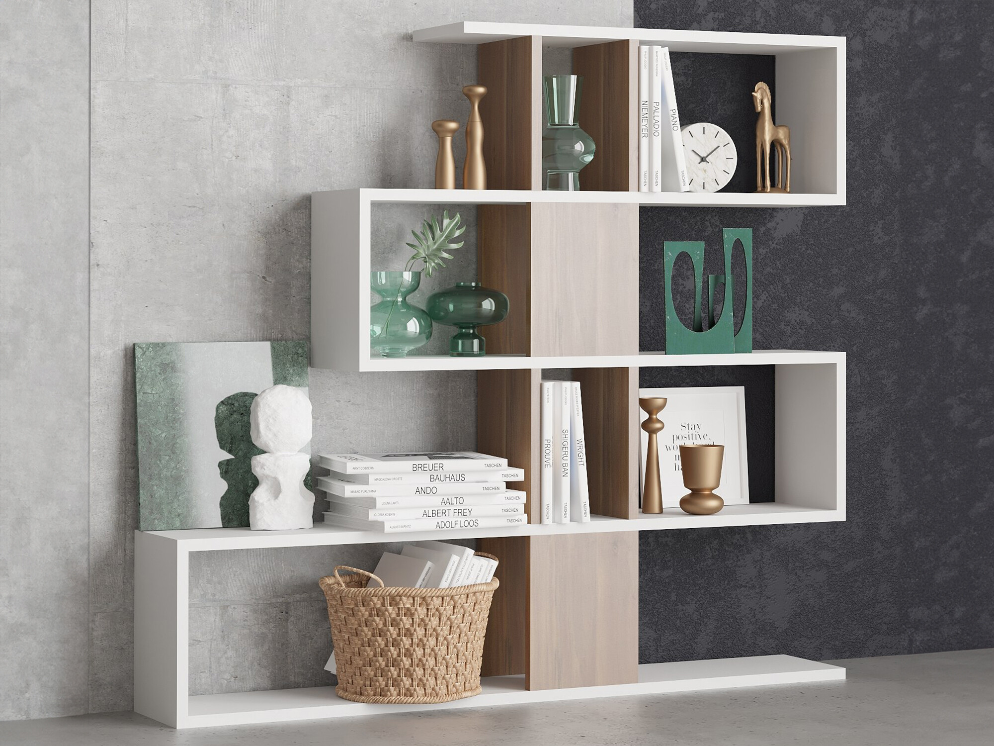 Стеллаж Kailua 768 (Белый + Грецкий орех)