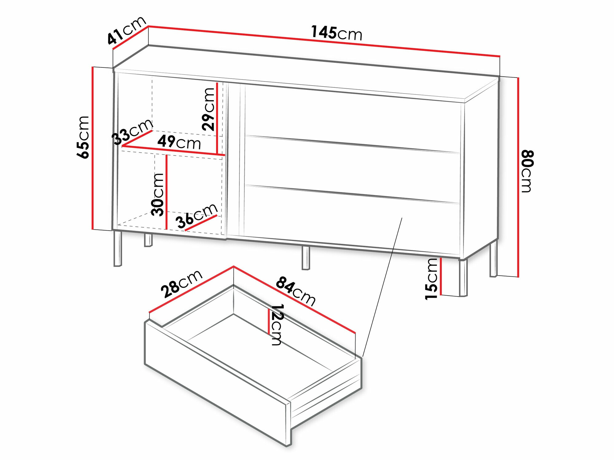 Kомод Lumiri 102 (Дуб + Чёрный)