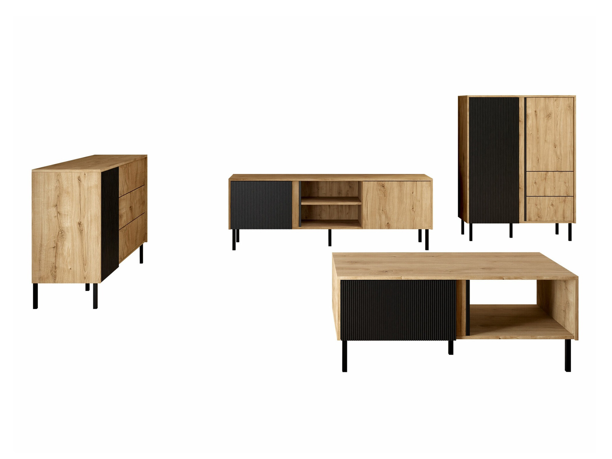 Viesistabas komplekts Lumiri 108 (Ozols + Melns)