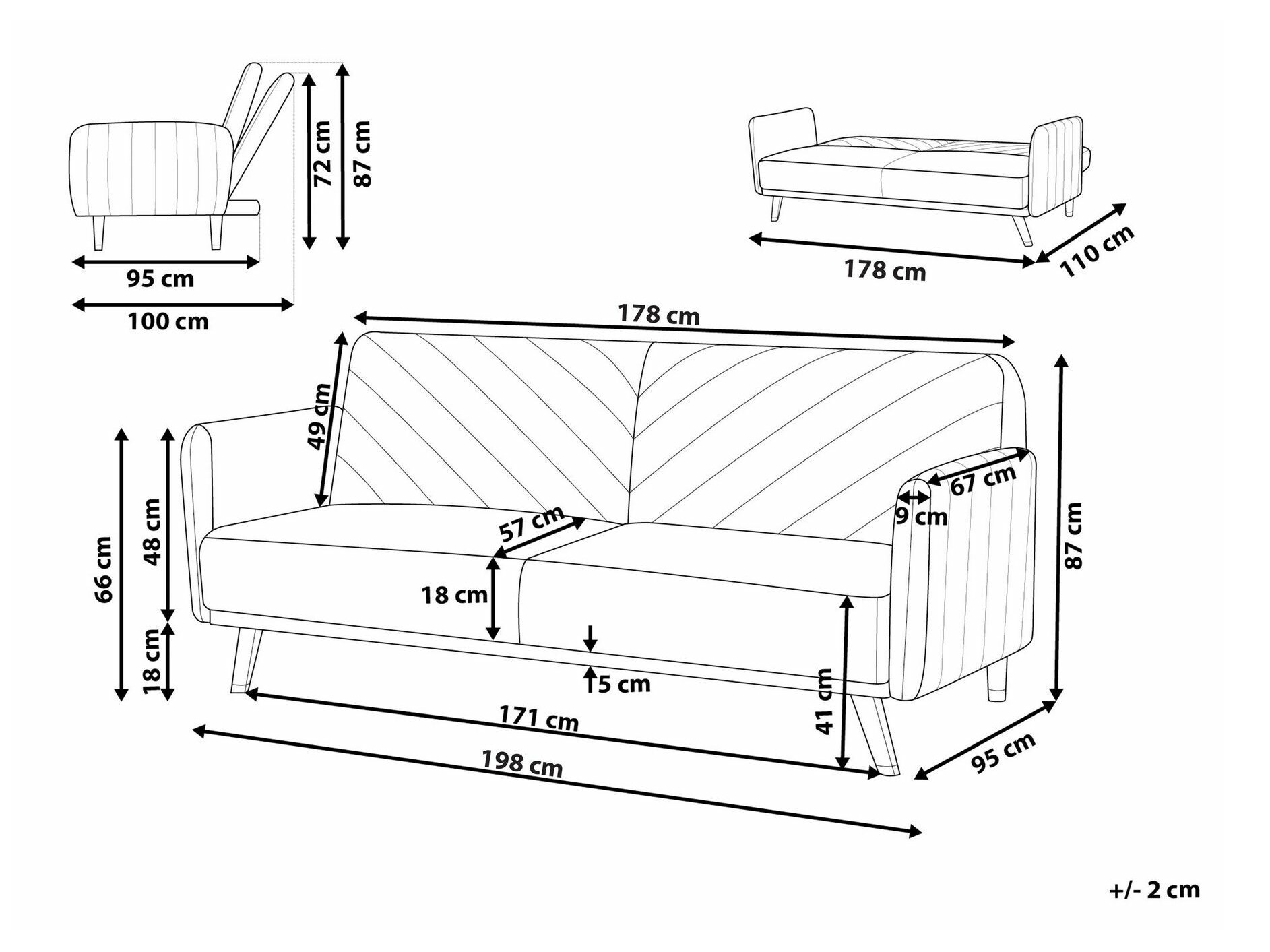 Dīvāns gulta Berwyn 2283 (Melns)