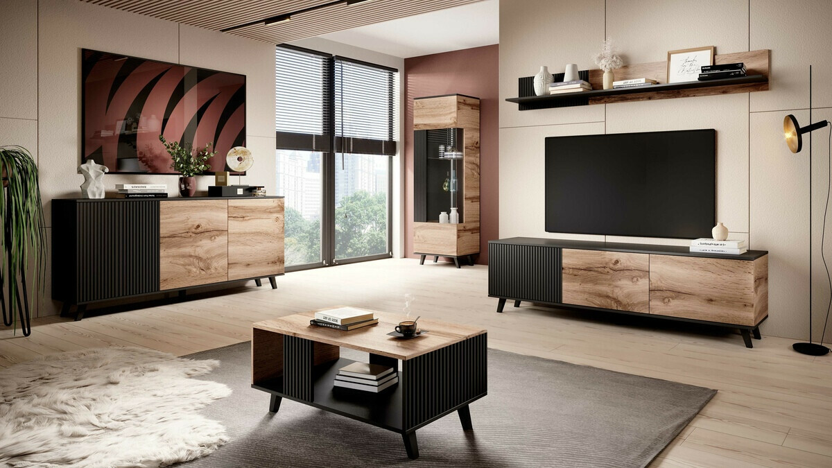 Шкафчик Luelia 120 (Чёрный + Дуб вотан)