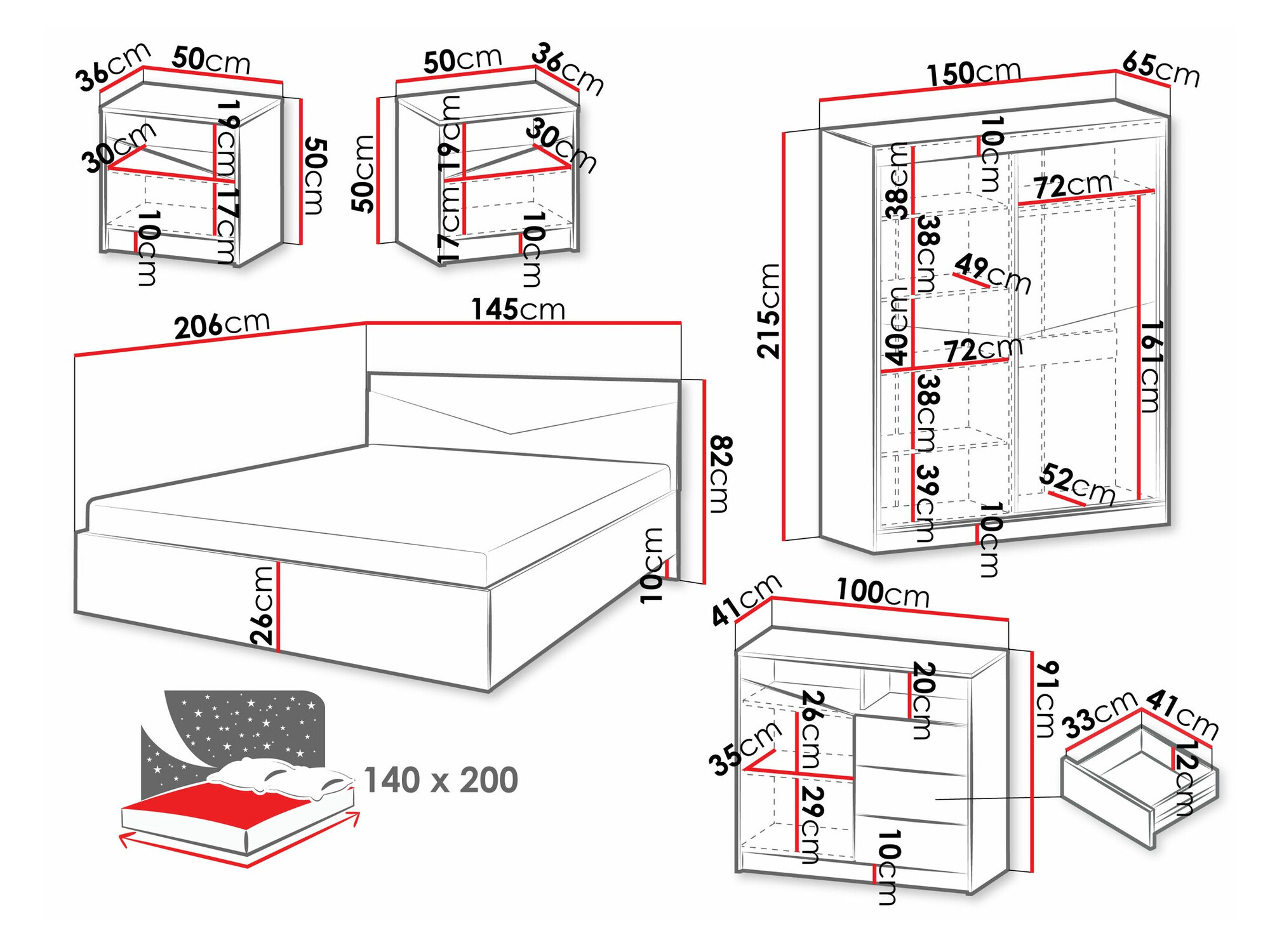 Спальный гарнитур Tenreme 108 (Бежевый + Дуб)