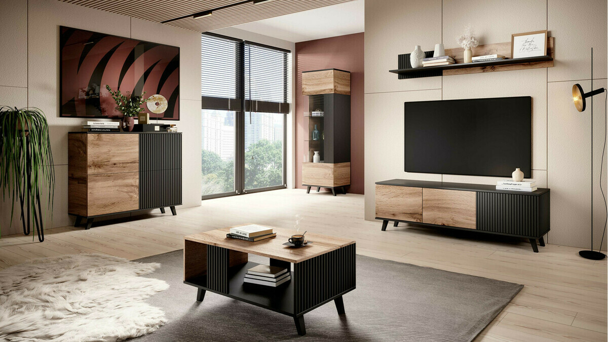 TV galds Luelia 116 (Melns + Votan ozols)