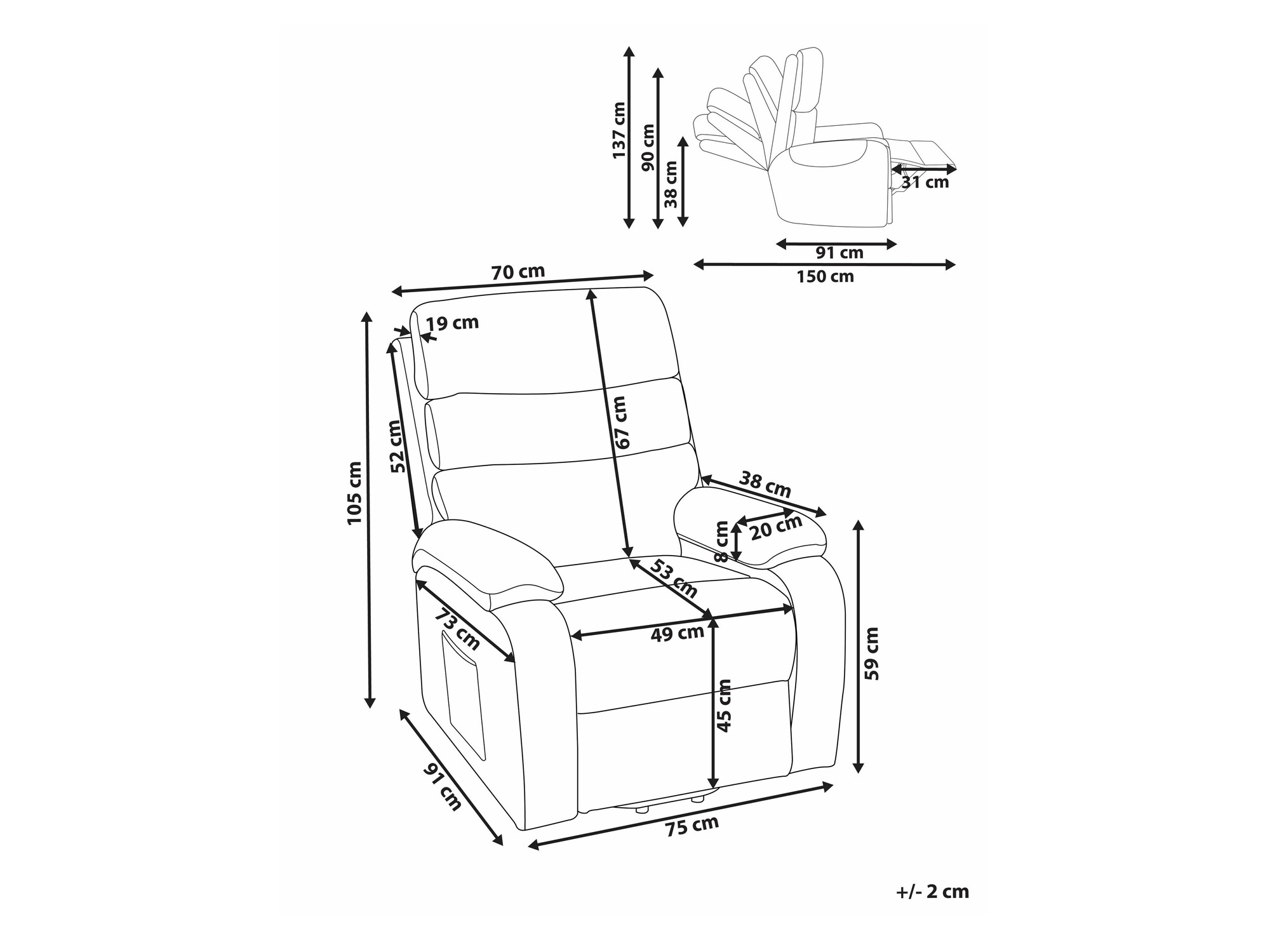 Krēsls reglainer Berwyn 2299 (Gaiši brūns)