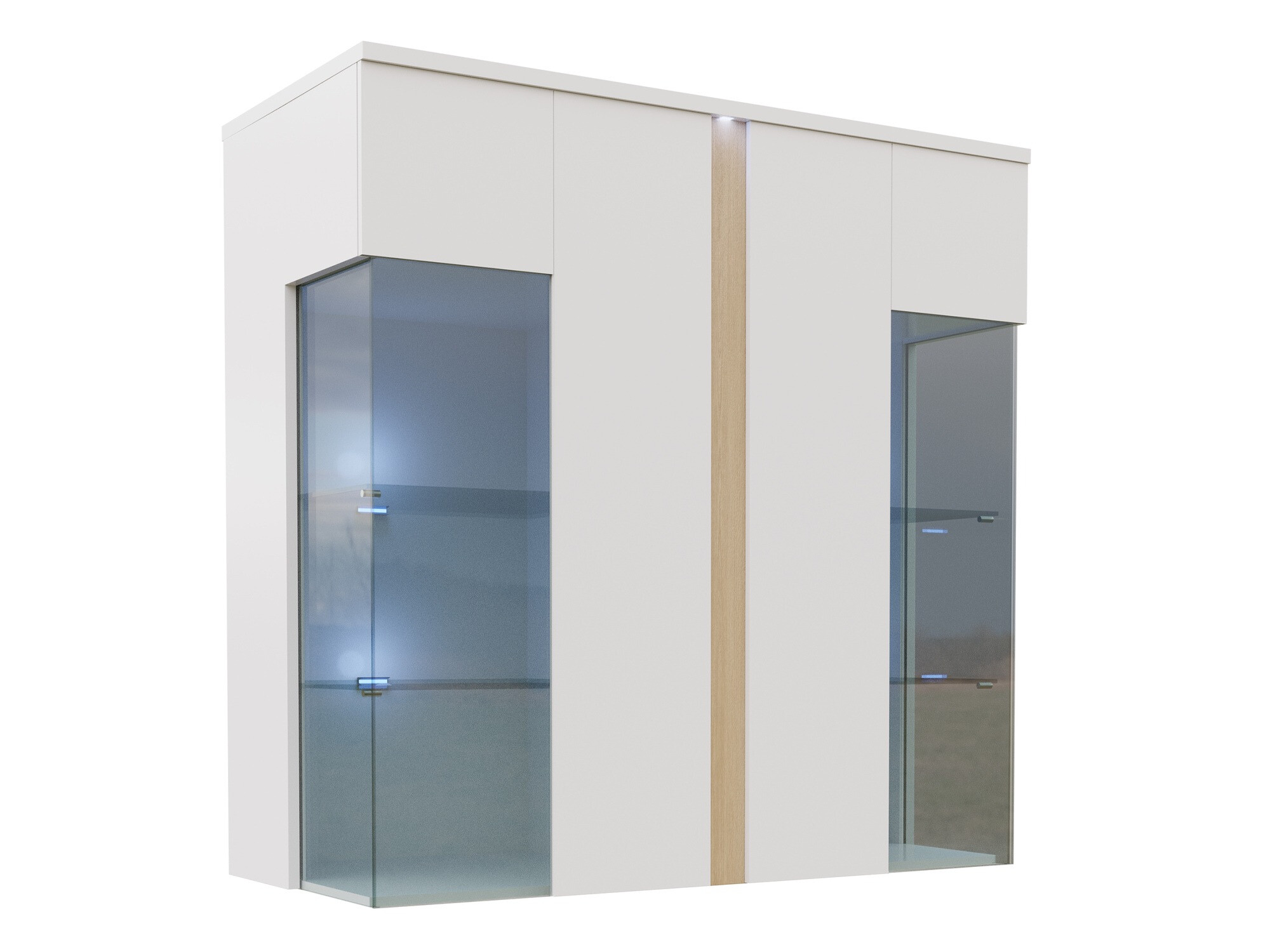 Skapis Florem III (Balts + Glancēts balts + Gaišs koks)